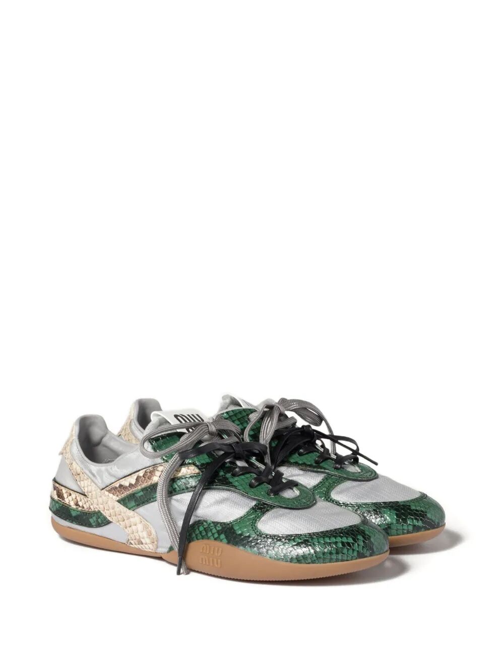 Miu Miu Women Gymnasium Technical Fabric And Python-Print Ayers Leather Sneakers MIU MIU