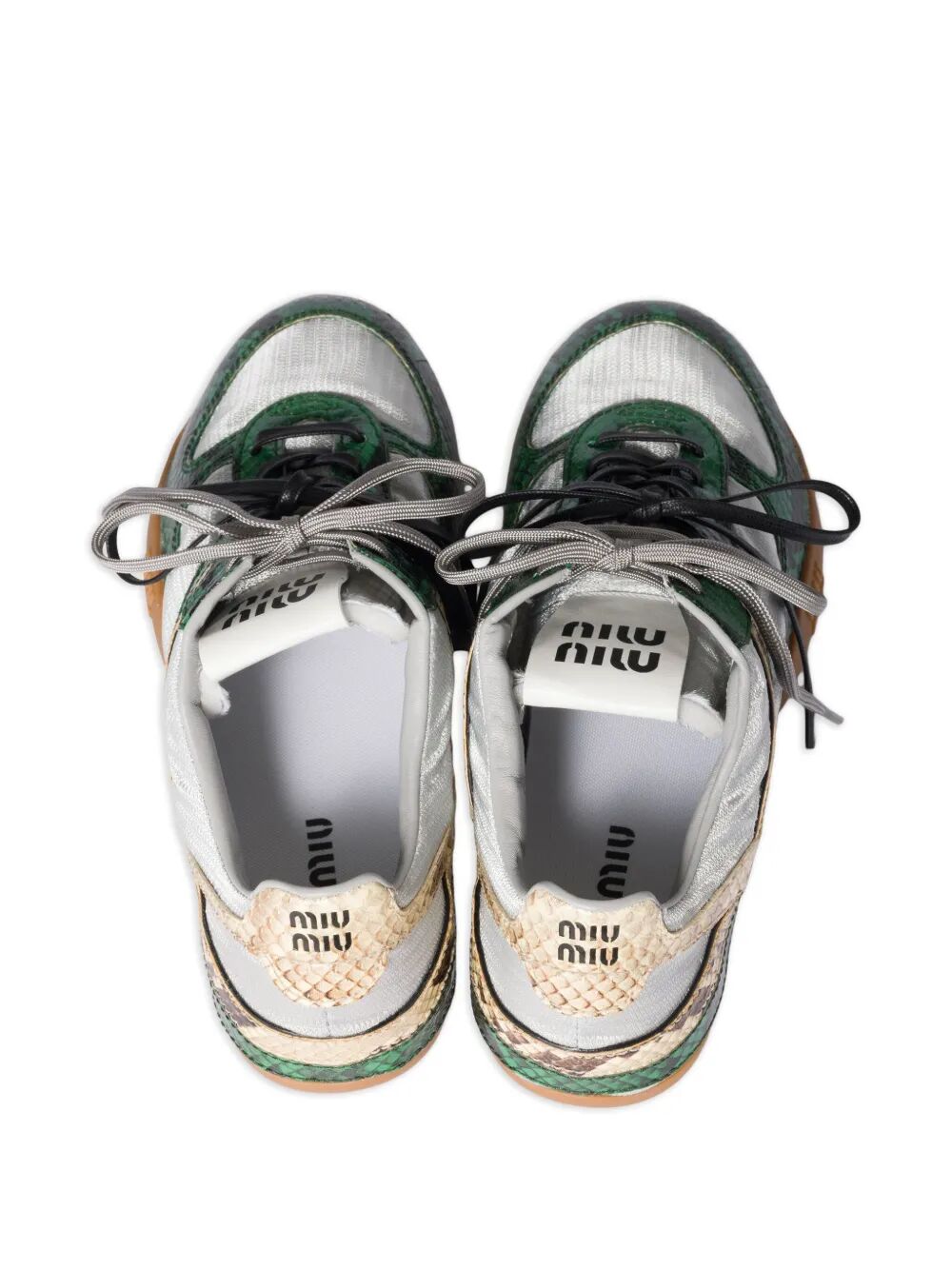 Miu Miu Women Gymnasium Technical Fabric And Python-Print Ayers Leather Sneakers MIU MIU