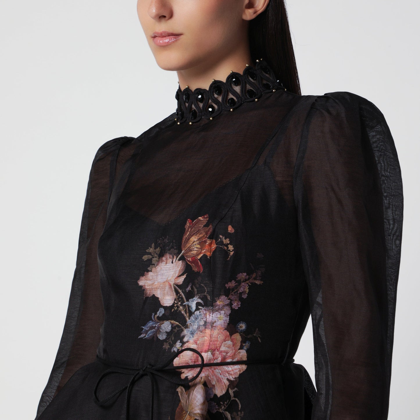 Zimmermann Valiant Black Floral Silk And Linen Mini Dress Women ZIMMERMANN