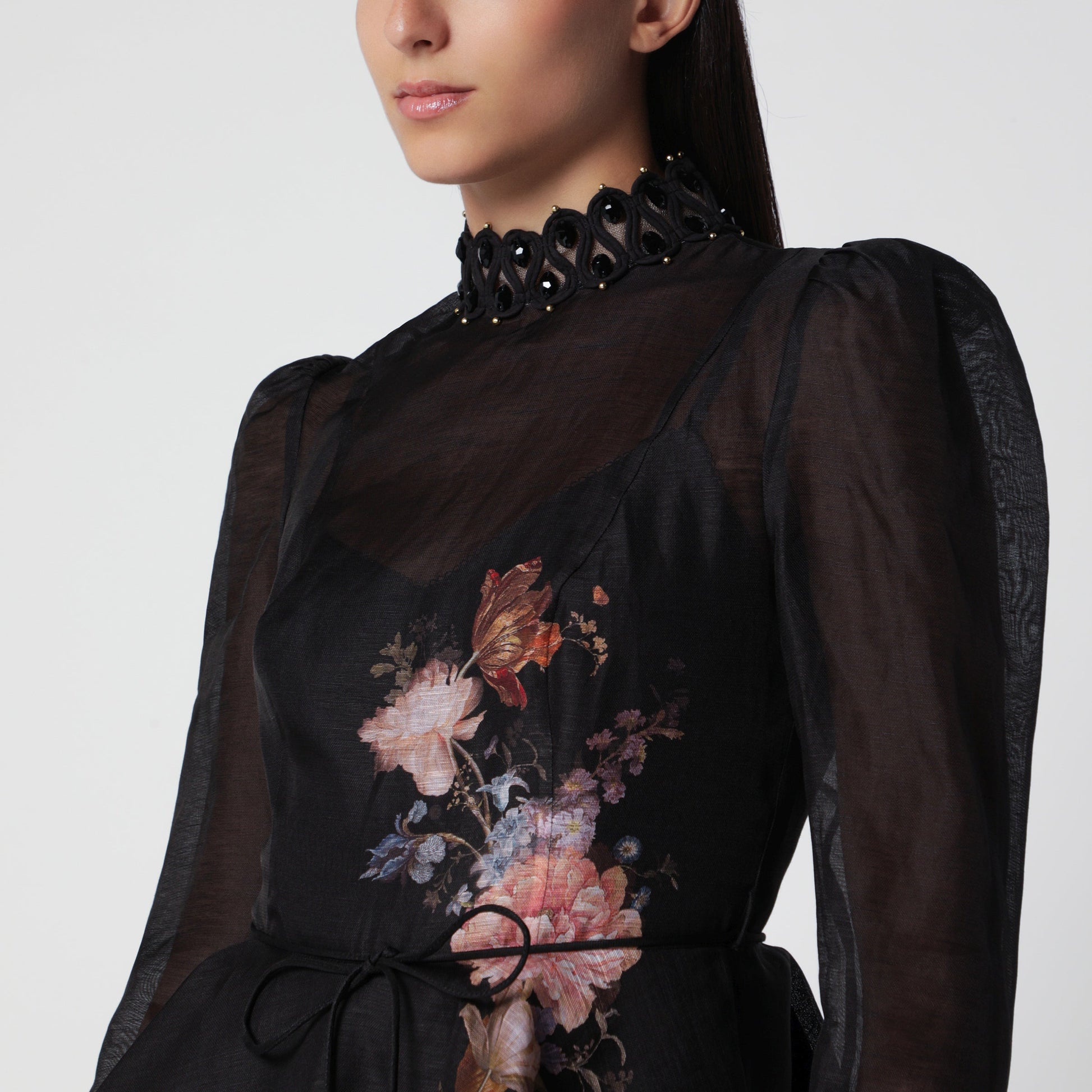 Zimmermann Valiant Black Floral Silk And Linen Mini Dress Women ZIMMERMANN