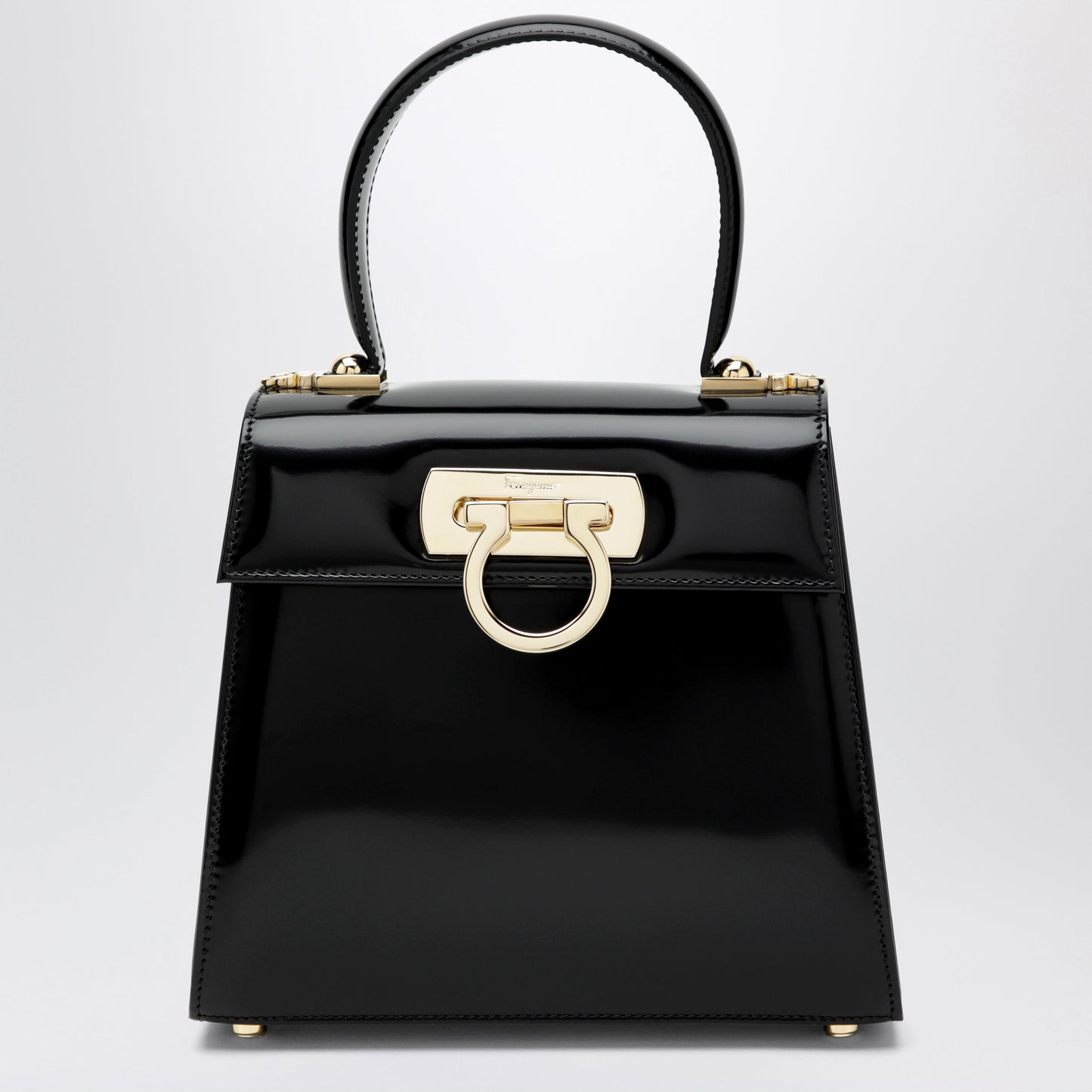 Ferragamo Small Black Leather Top-Handle Bag With Gancini Closure Women FERRAGAMO