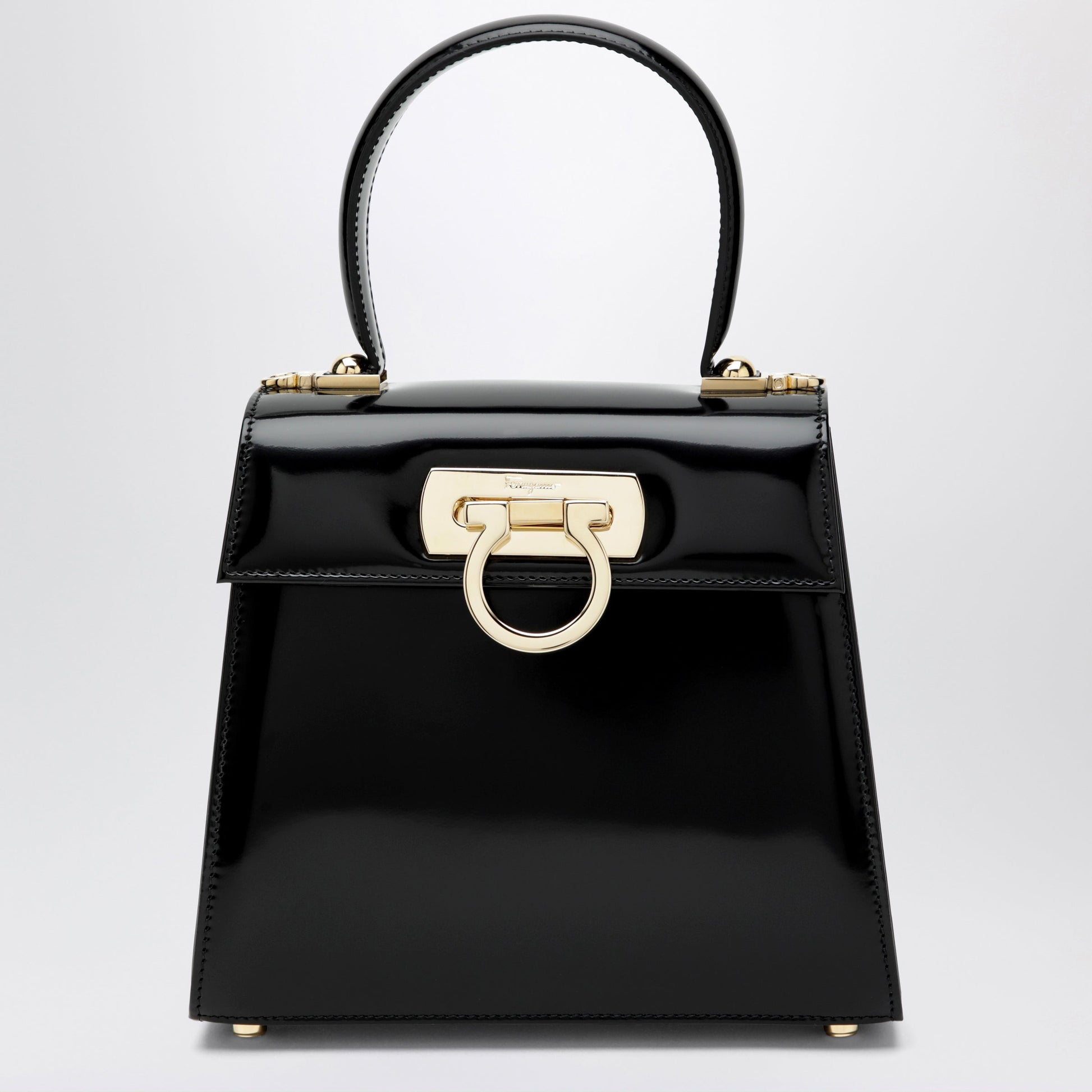 Ferragamo Small Black Leather Top-Handle Bag With Gancini Closure Women FERRAGAMO