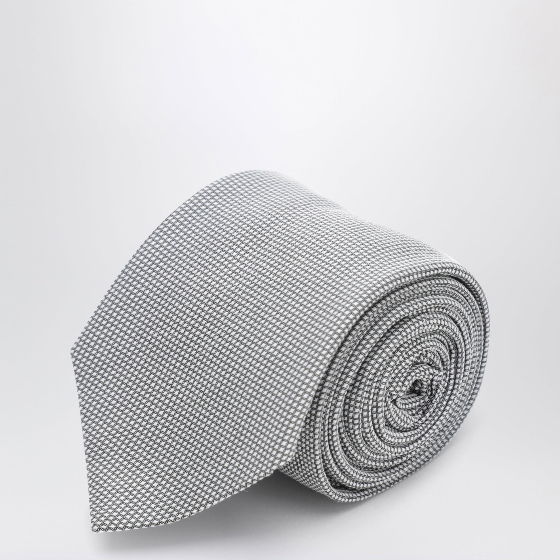Ferragamo Pearl Grey Silk Tie With Micro-Check Pattern Men FERRAGAMO