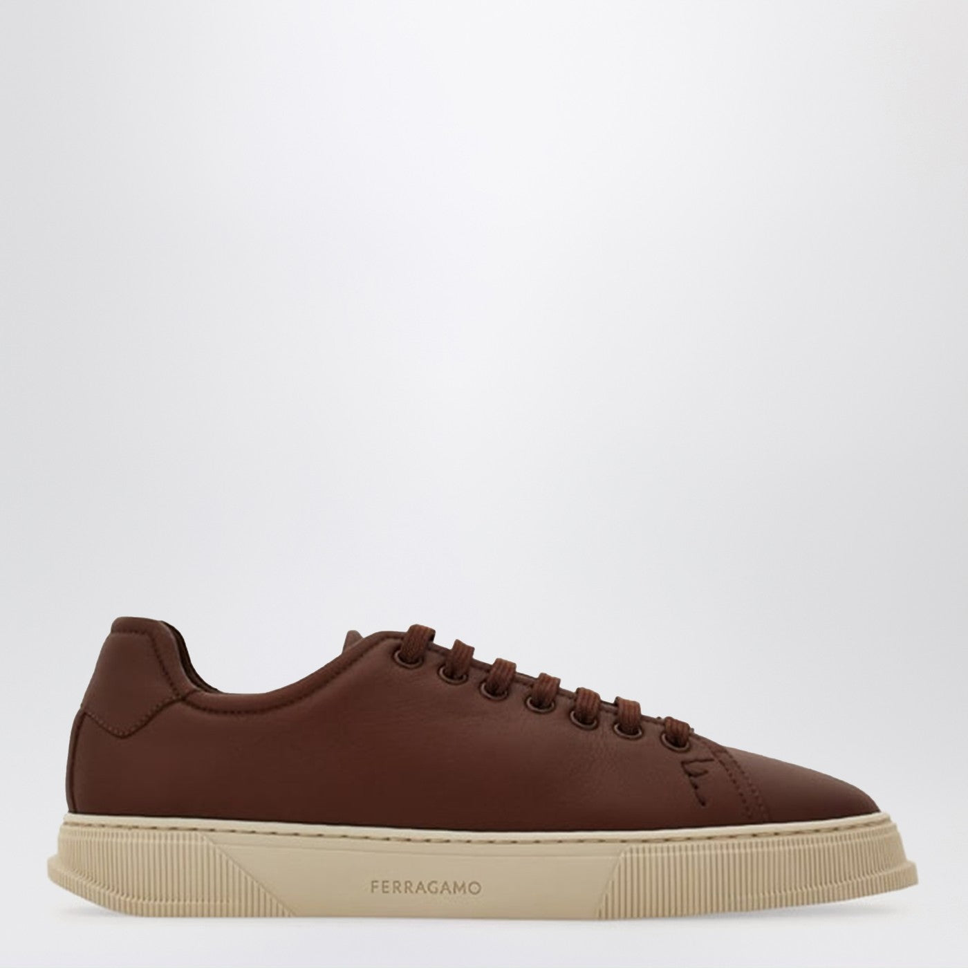 Ferragamo Brown Leather Sneakers Men FERRAGAMO