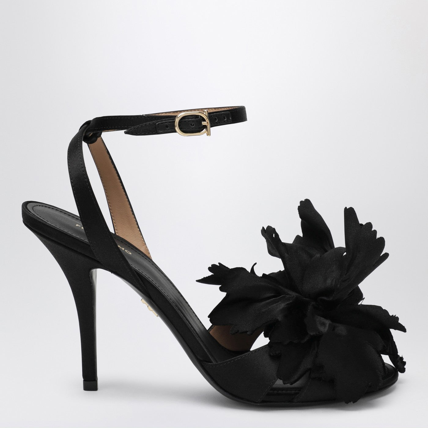 Ferragamo Black Satin Flower Sandals Women FERRAGAMO
