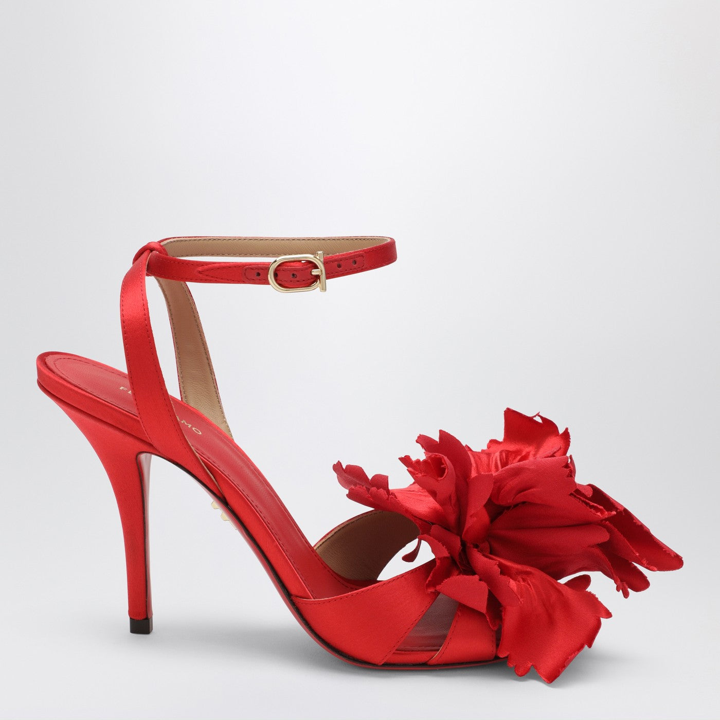 Ferragamo Red Satin Sandals With Flower Women FERRAGAMO