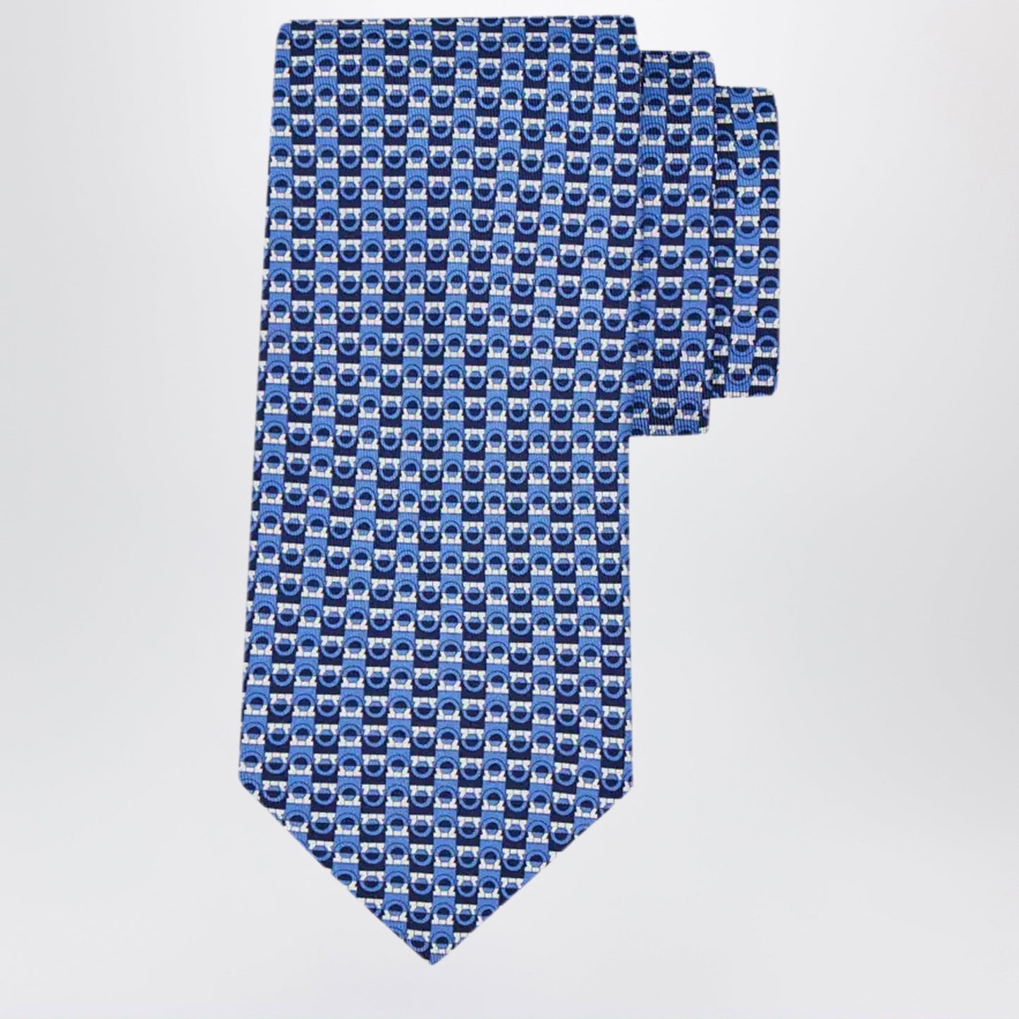 Ferragamo Blue/Light Blue Gancini Print Silk Tie Men FERRAGAMO