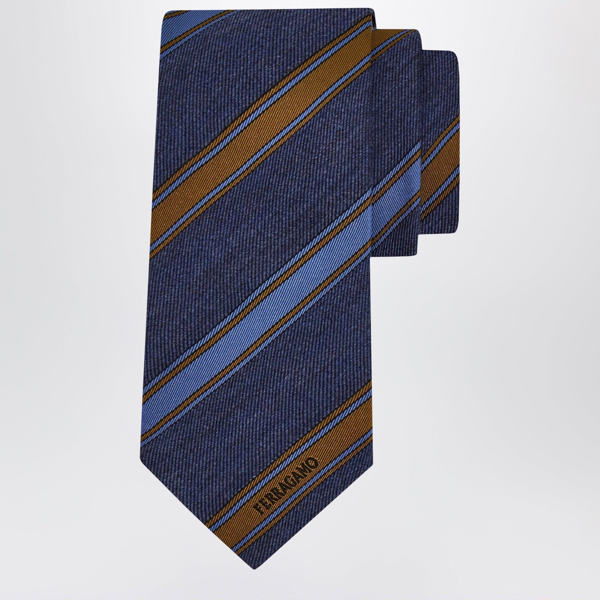 Ferragamo Medium Blue Regimental Jacquard Tie Men FERRAGAMO