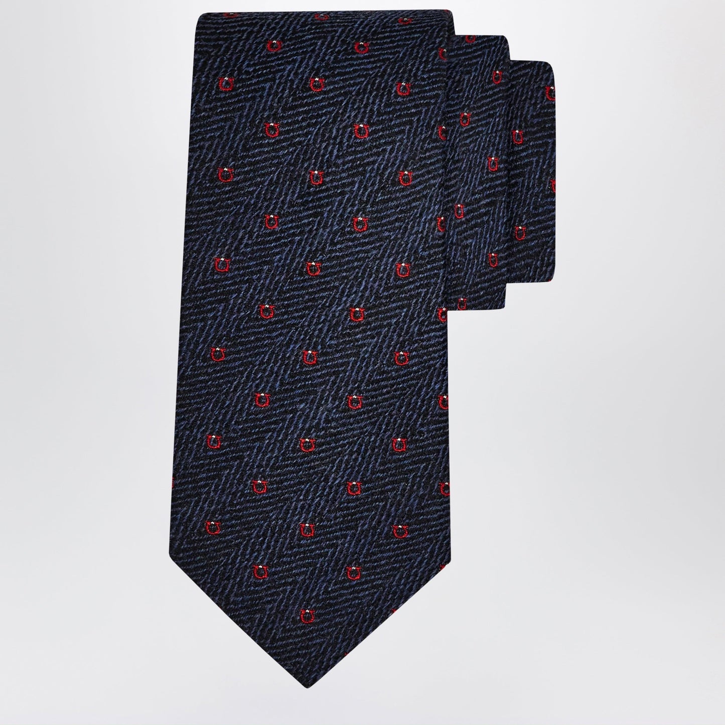 Ferragamo Navy Blue/Red Gancini Chevron Tie Men FERRAGAMO