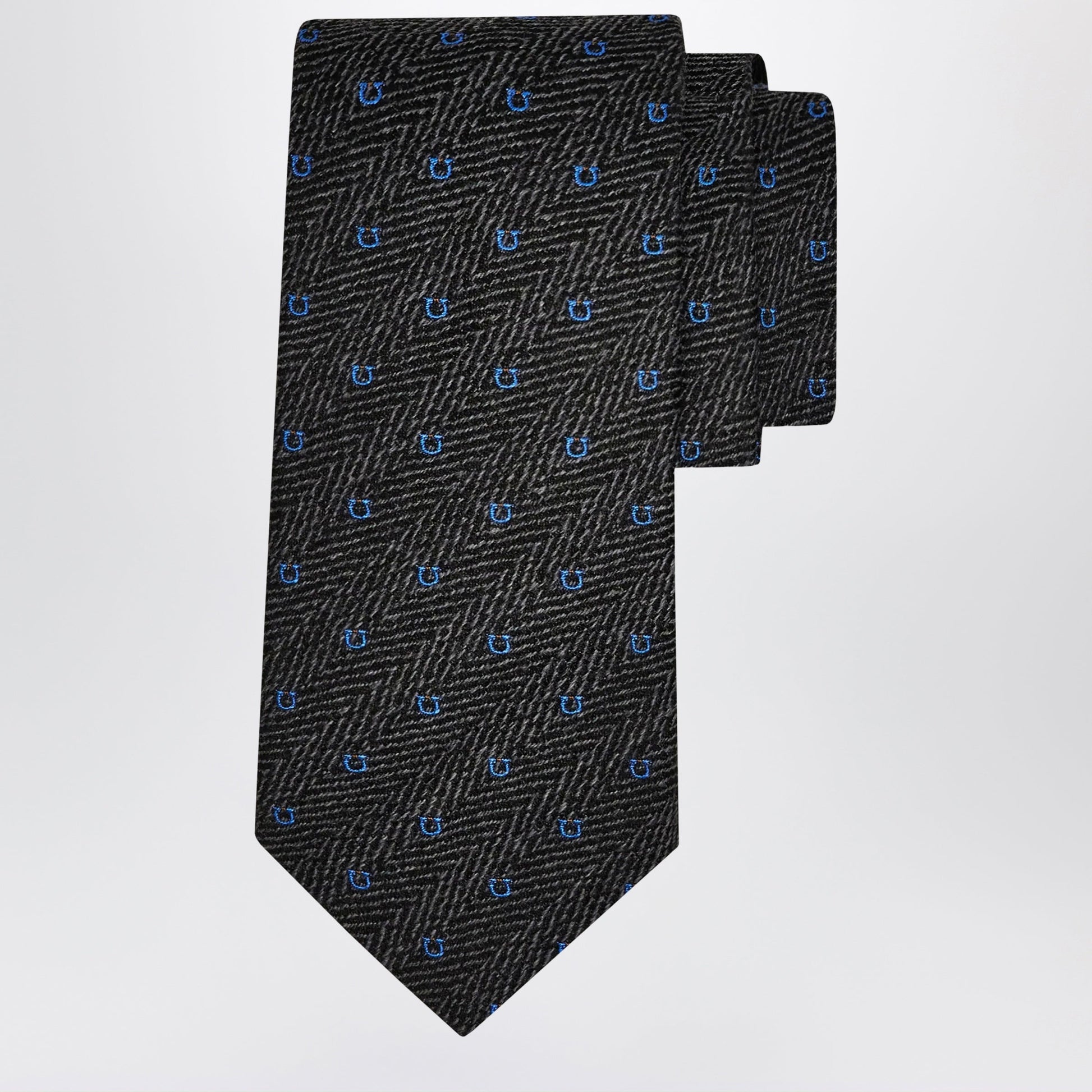 Ferragamo Grey/Light Blue Gancini Chevron Tie Men FERRAGAMO