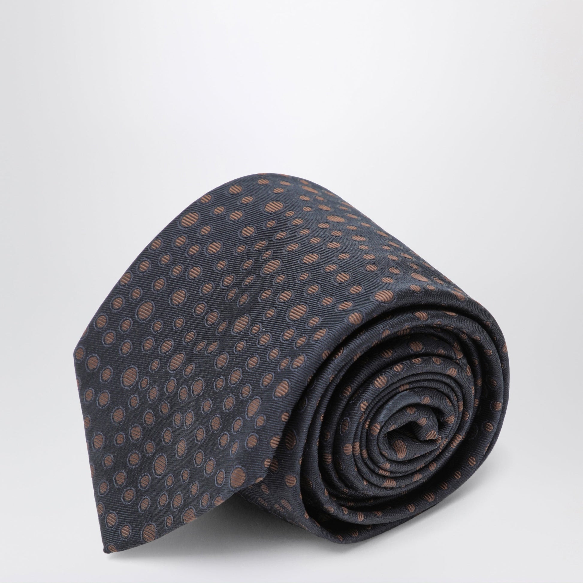 Ferragamo Marine/Brown Polka-Dot Silk Tie Men FERRAGAMO