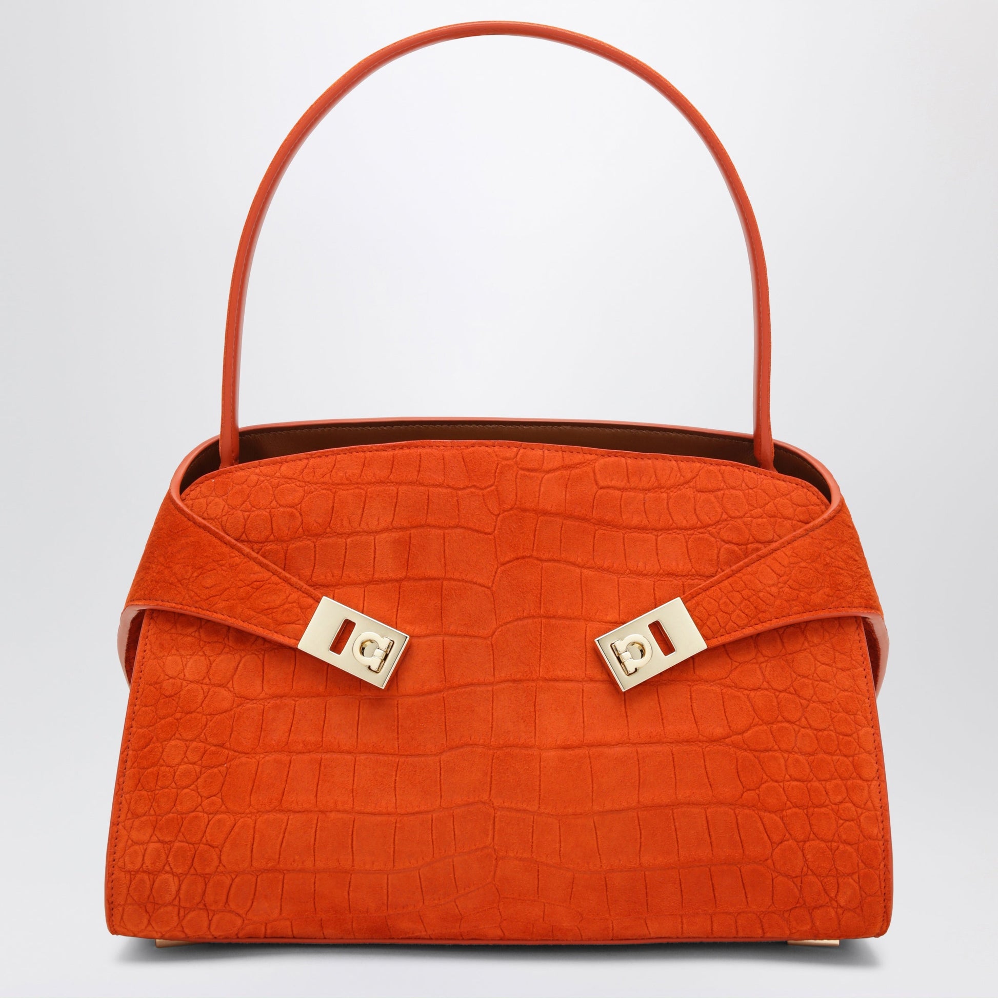 Ferragamo Orange Hug Soft M Top-Handle Bag With Crocodile Effect Women FERRAGAMO