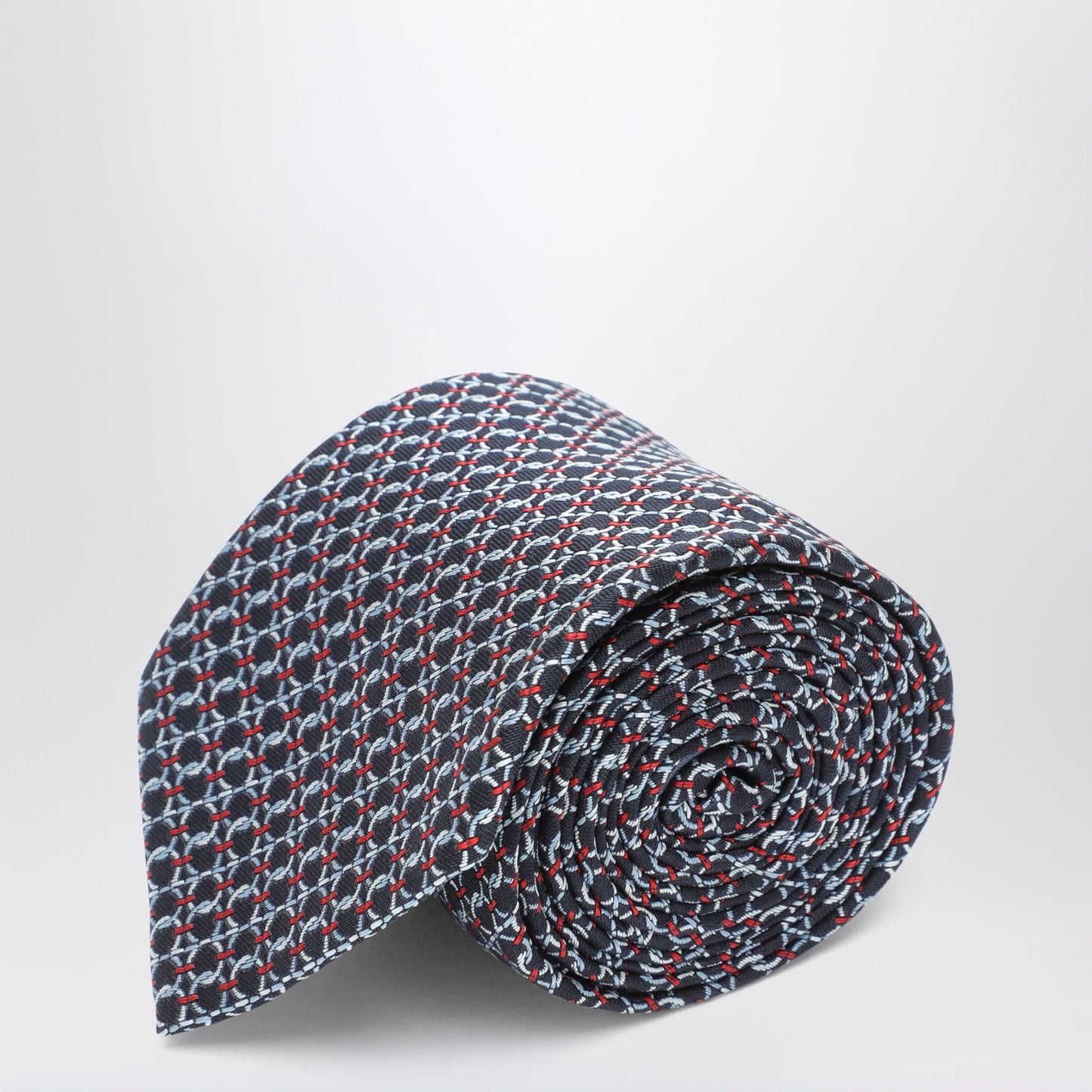 Ferragamo Dark Blue Gancini Silk Jacquard Tie Men FERRAGAMO