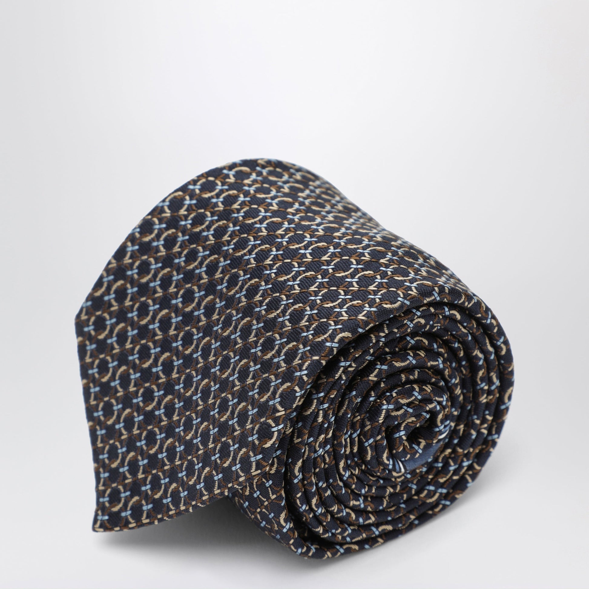 Ferragamo Brown Silk Tie With Gancini Print Men FERRAGAMO