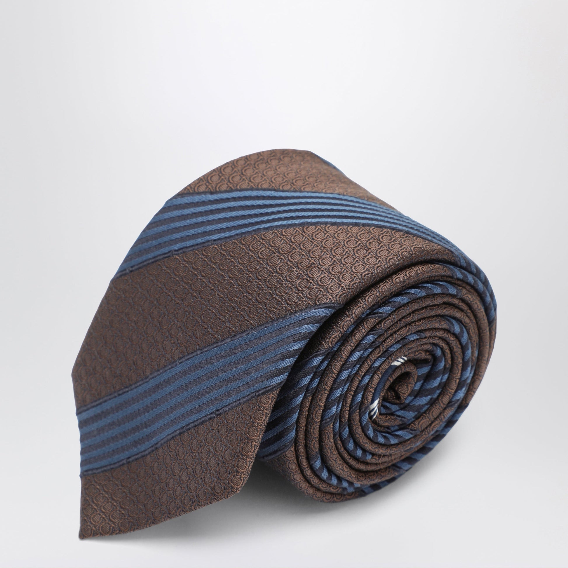 Ferragamo Silk Tie With Gancini Print And Diagonal Stripes Men FERRAGAMO