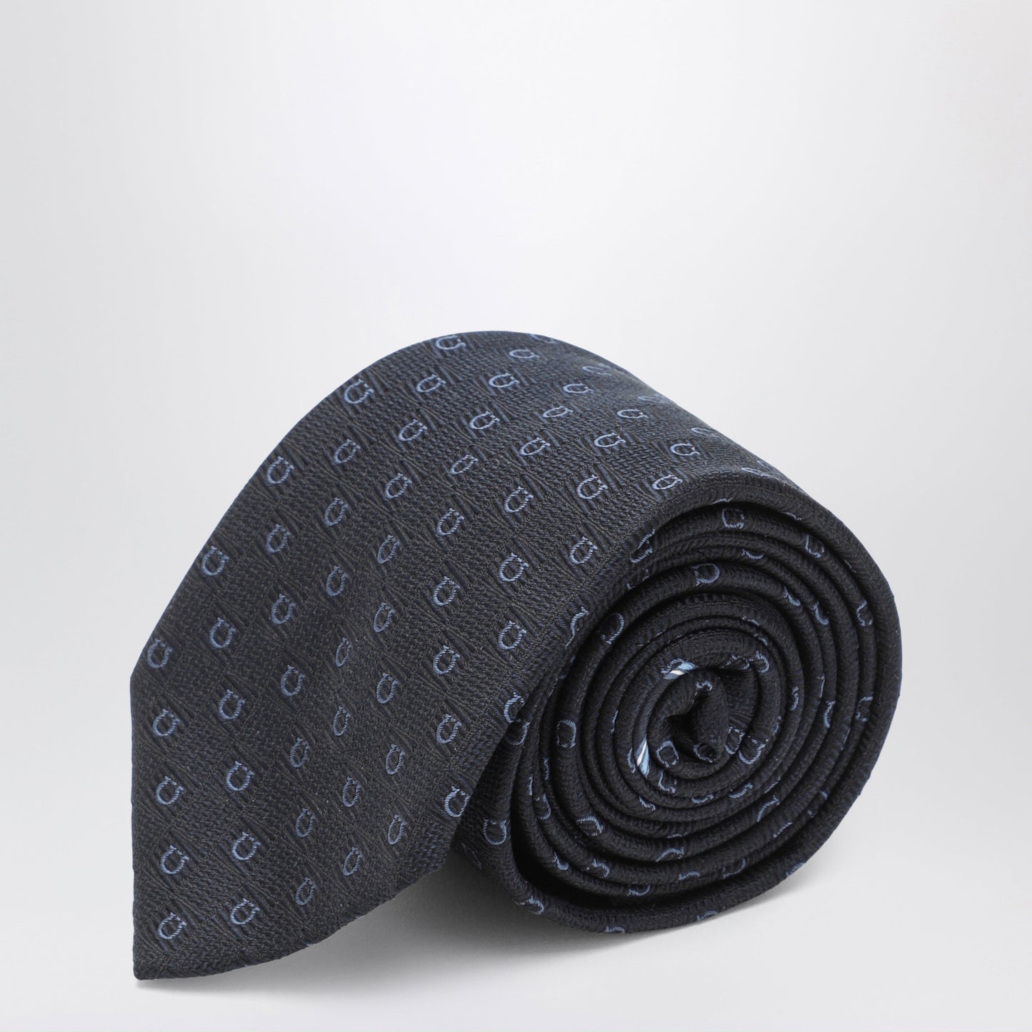 Ferragamo Dark Blue Gancini Silk Jacquard Tie Men FERRAGAMO
