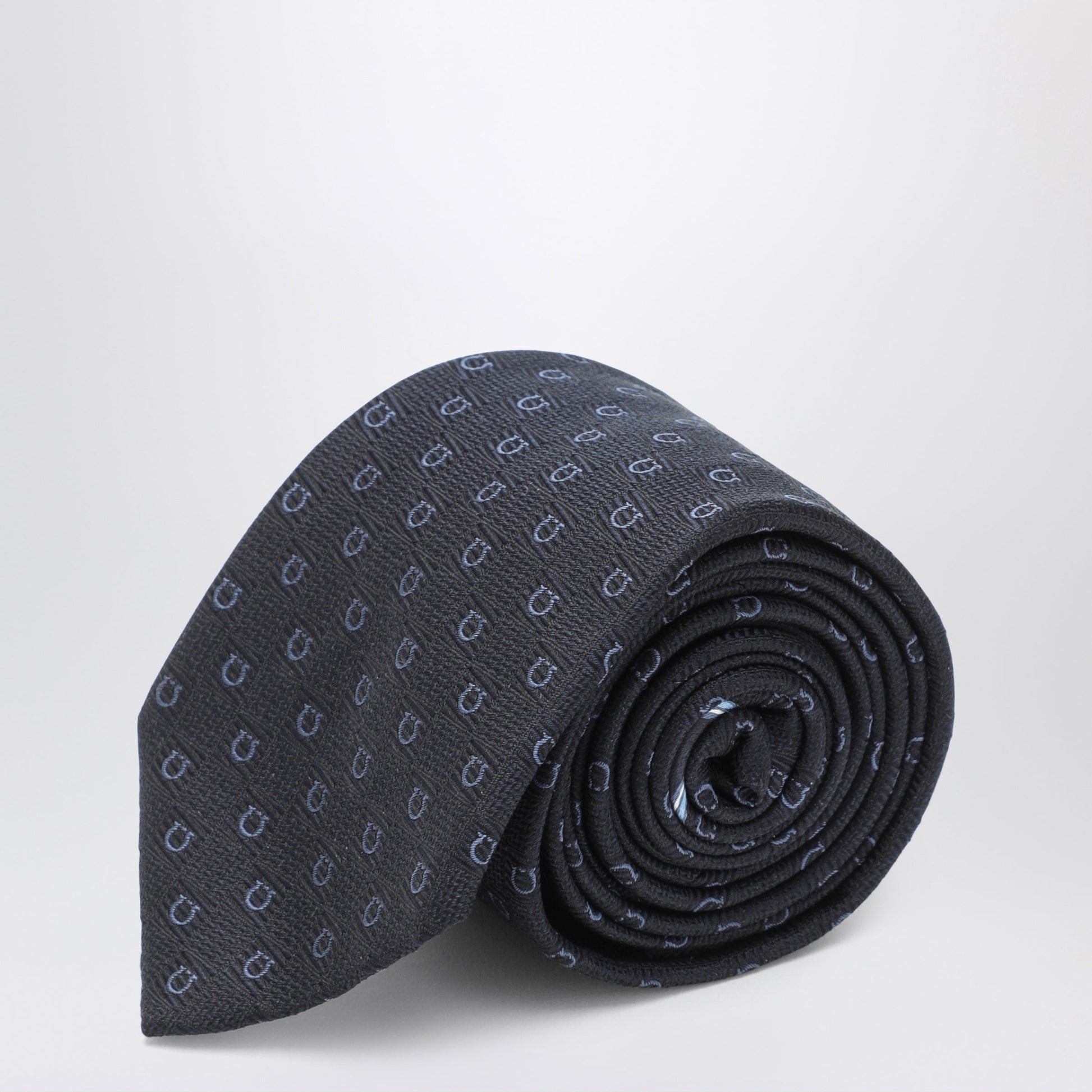 Ferragamo Dark Blue Gancini Silk Jacquard Tie Men FERRAGAMO