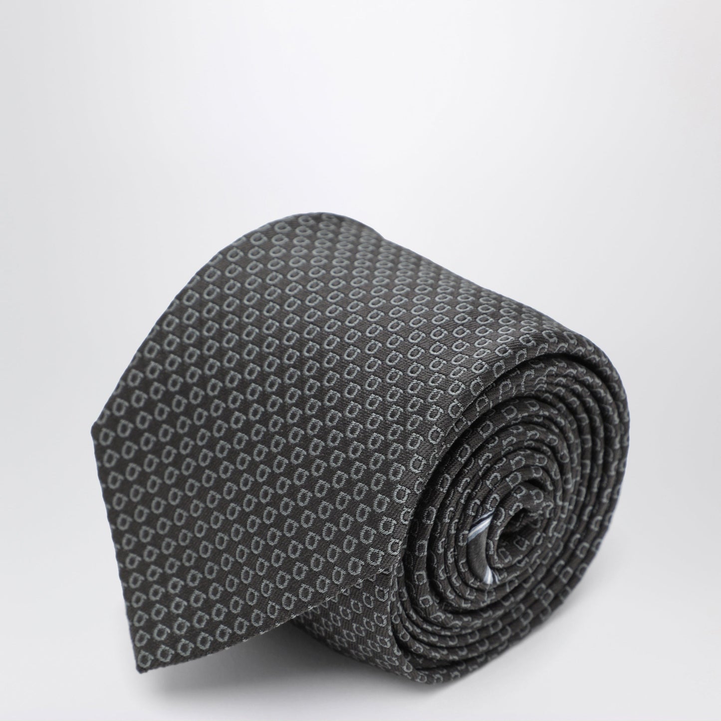 Ferragamo Grey Silk Tie With Gancini Print Men FERRAGAMO