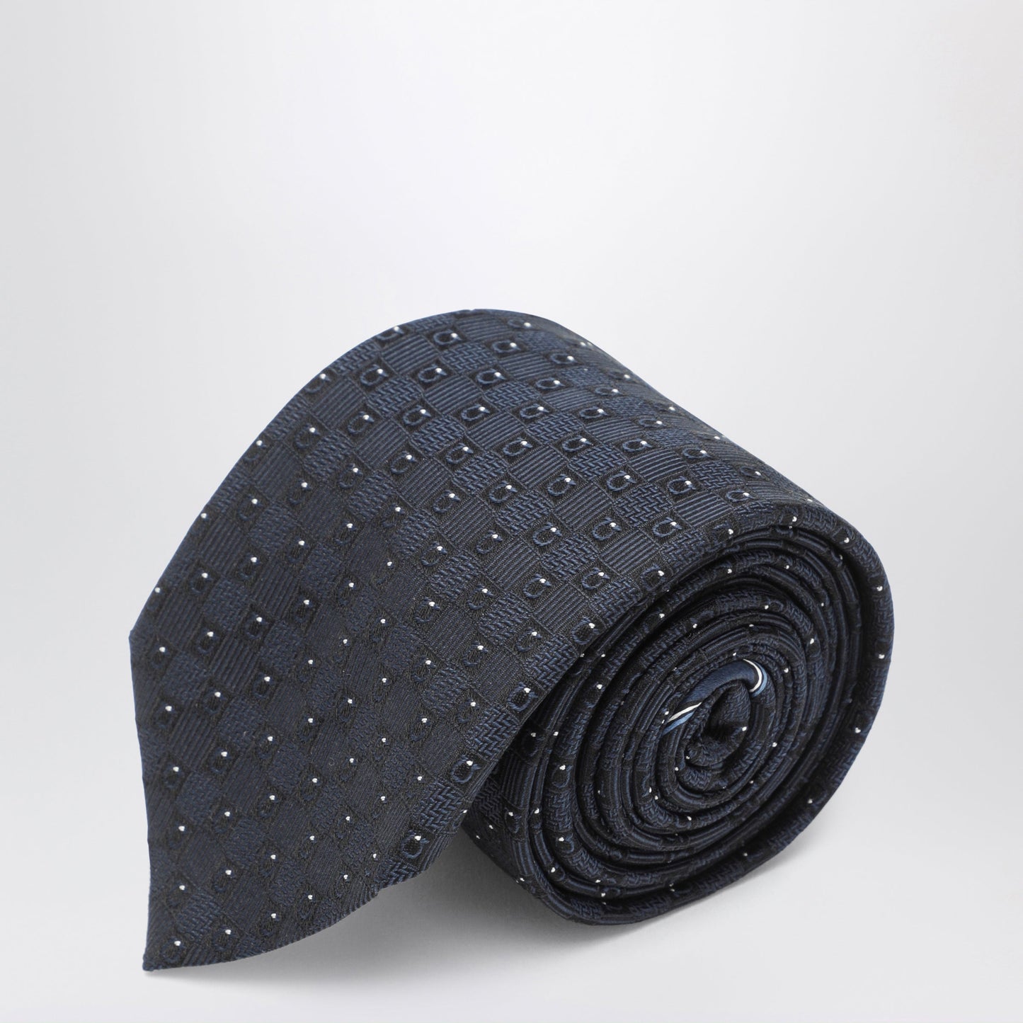 Ferragamo Dark Blue Gancini Silk Jacquard Tie Men FERRAGAMO