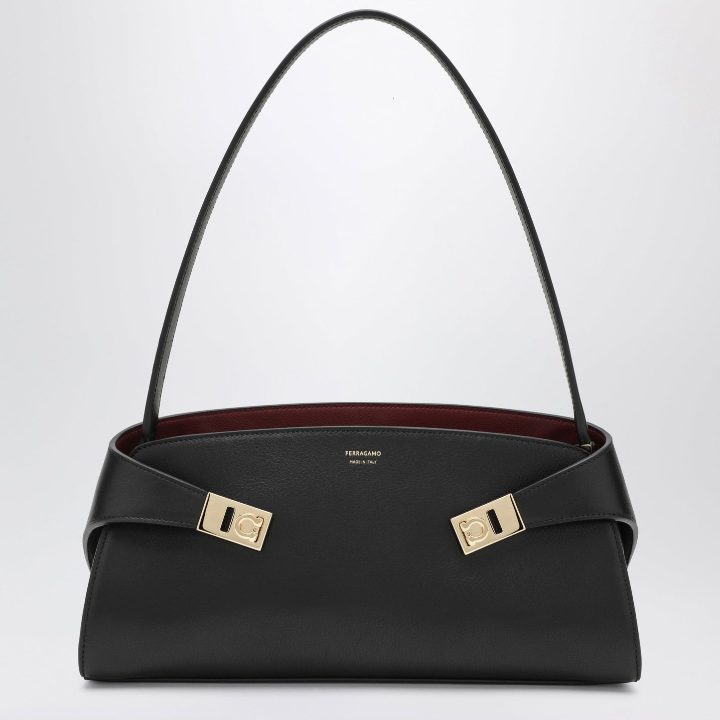 Ferragamo Hug East-West Black/Burgundy Calfskin Shoulder Bag Women FERRAGAMO