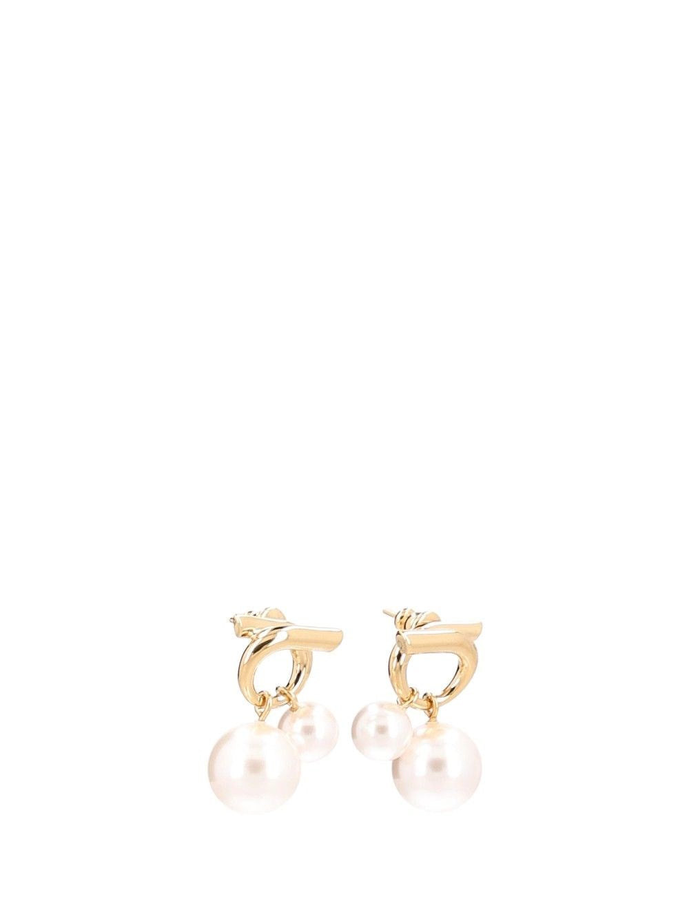 Ferragamo Women Gancini Earrings With Pearl-Effect Pendants FERRAGAMO