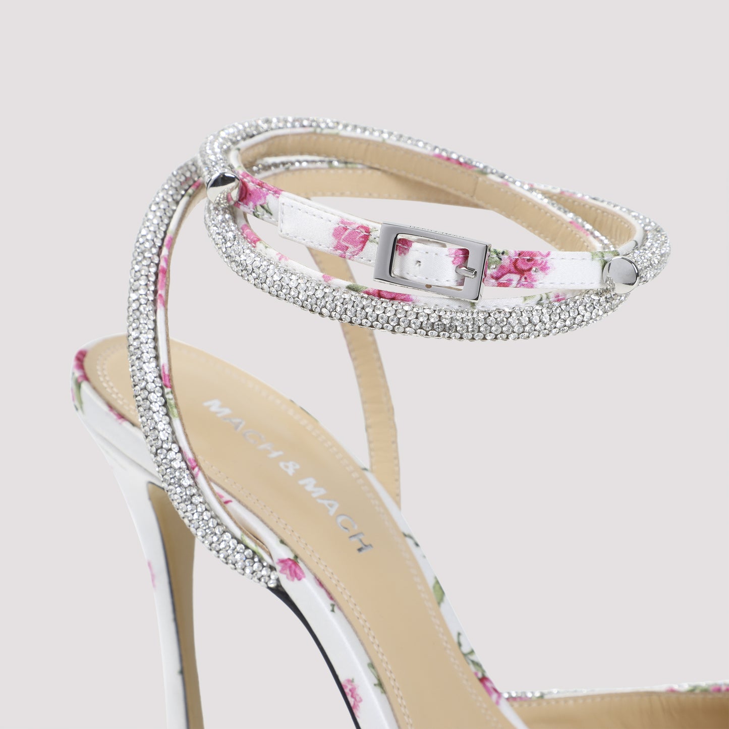 Mach & Mach Double Bow Cheri Floral Satin High Heels Sandals Women