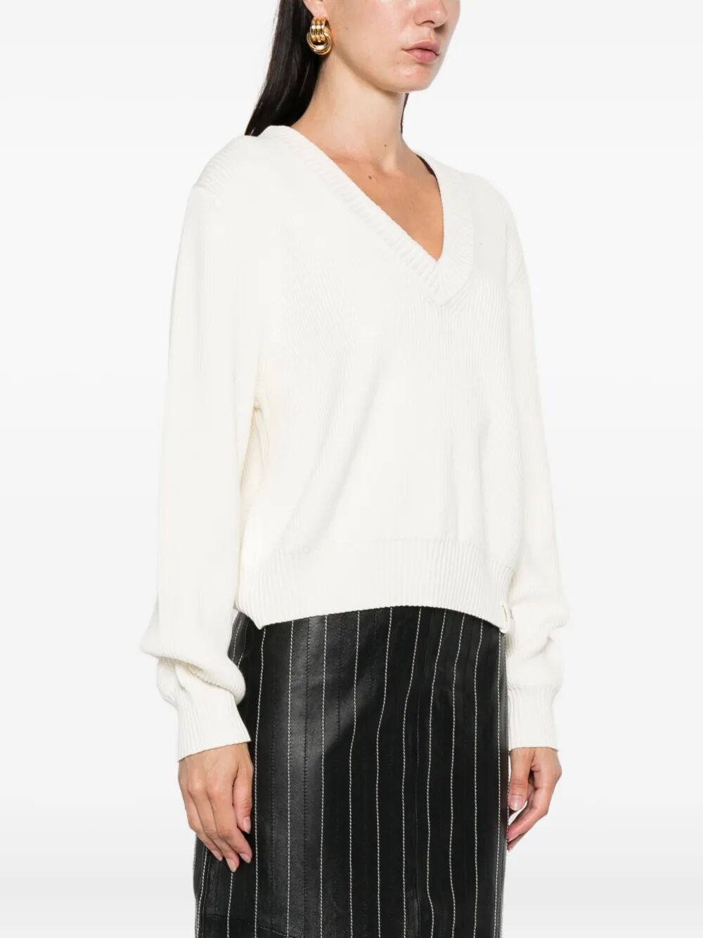 Victoria Beckham Women Relaxed Fit V-Neck Cotton Blend Sweater VICTORIA BECKHAM