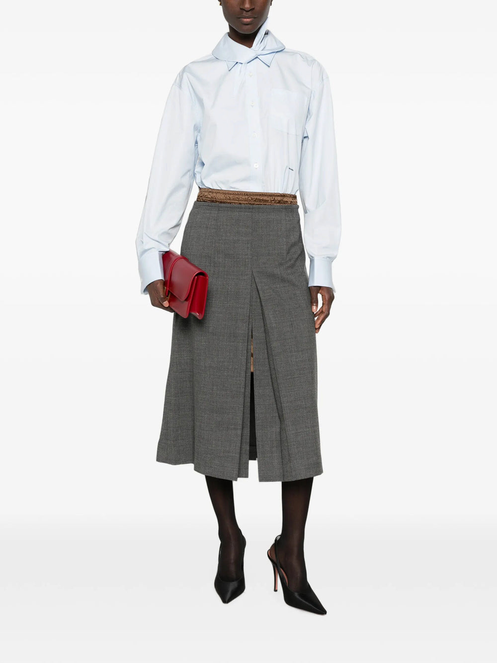 Prada Women Pleated Wool Midi Skirt PRADA