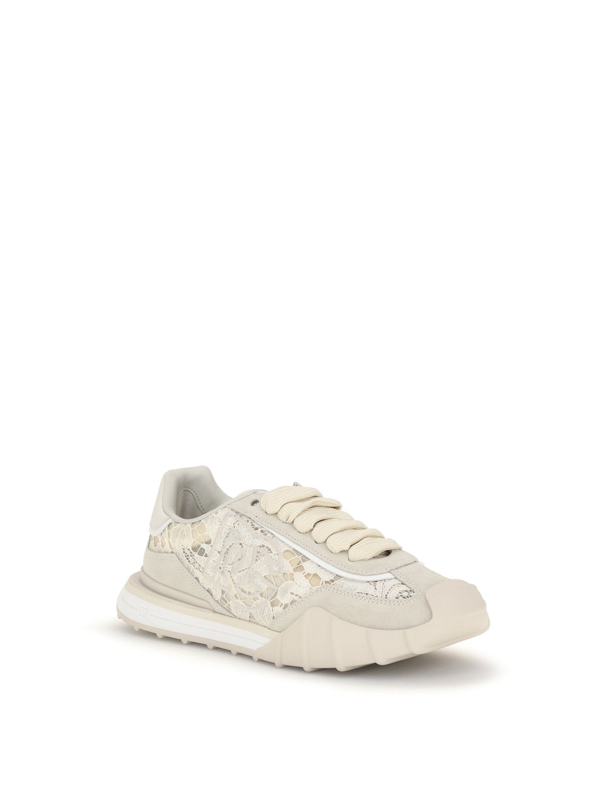 Dolce & Gabbana Women Leather And Lace Sneakers DOLCE & GABBANA