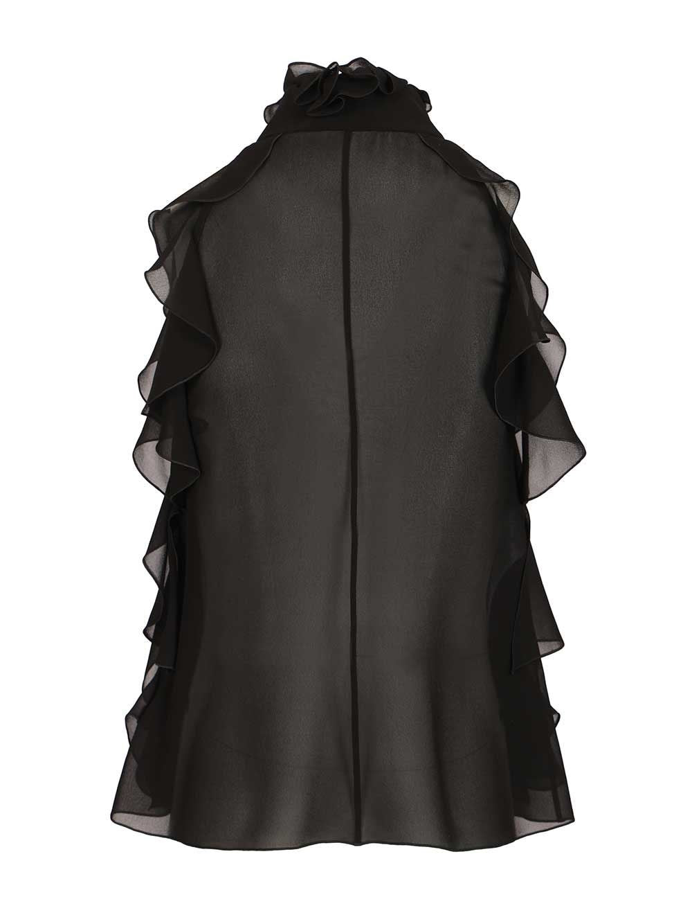 Mcqueen Women Cut-Out Top In Silk Georgette With Ruffles ALEXANDER MCQUEEN