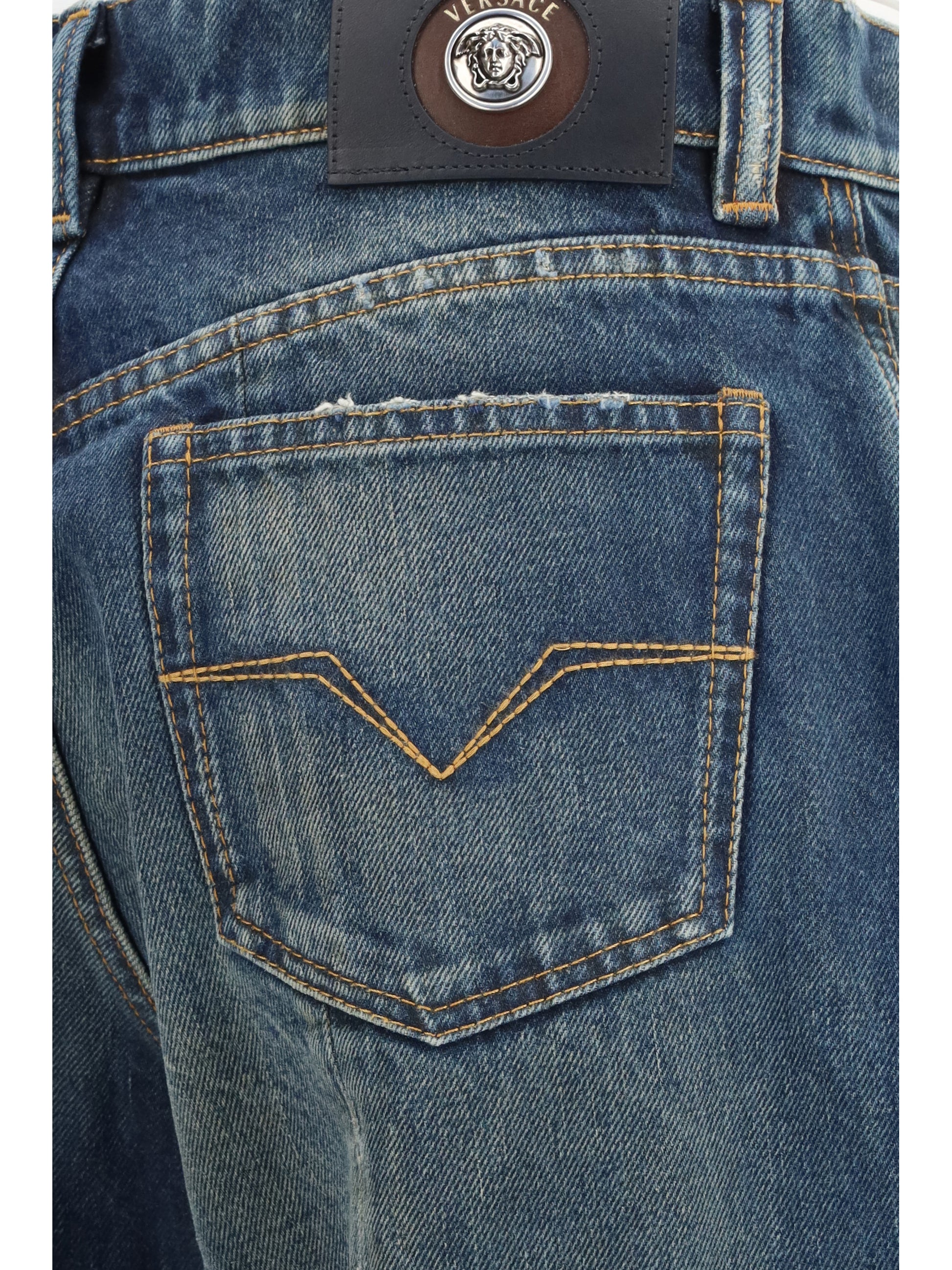 Versace Women Distressed Straight-Leg Cotton Denim Jeans VERSACE