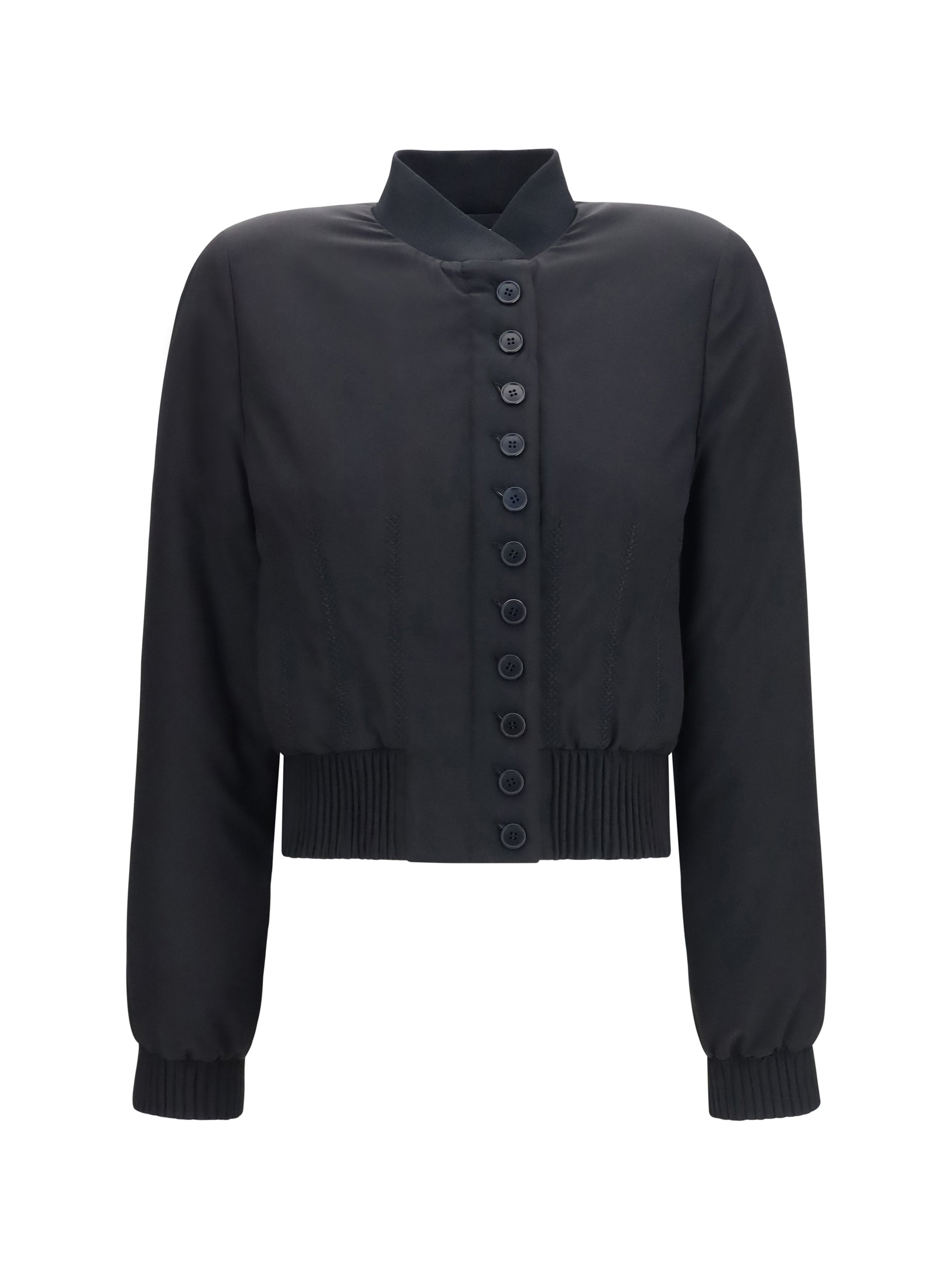 Alexander Mcqueen Women Buttoned Bomber Jacket With Visible Stitching ALEXANDER MCQUEEN