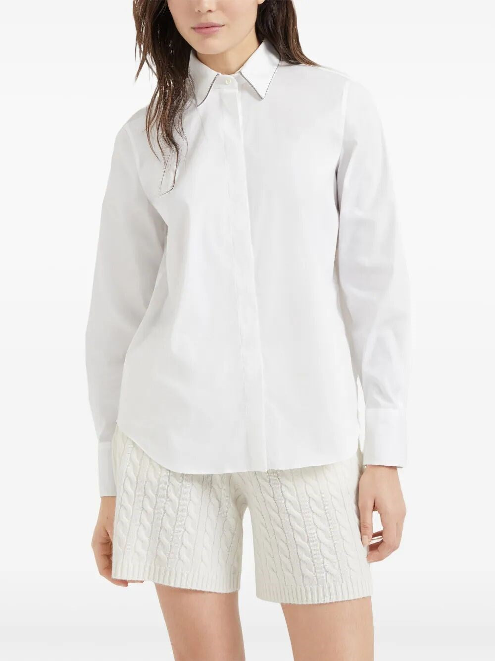 Brunello Cucinelli Women Shirt With Monili Trim At Collar