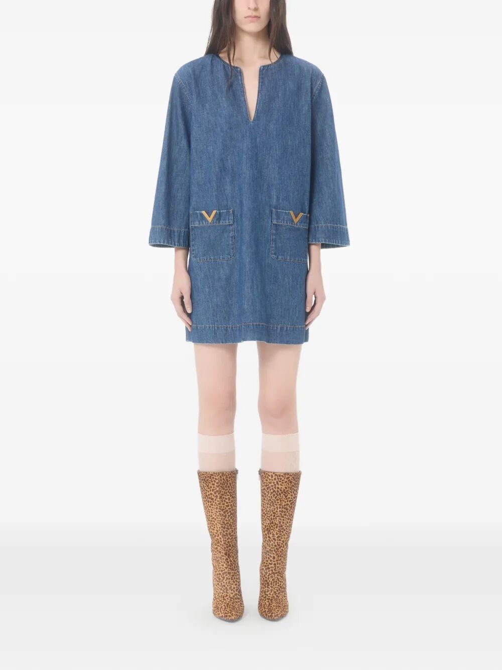 Valentino Garavani Women V-Neck Denim Minidress