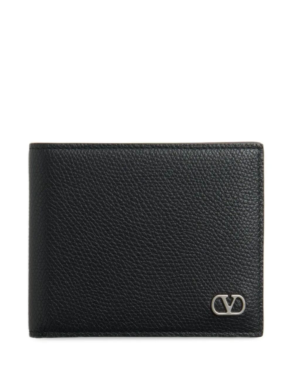 Valentino Garavani Men Vlogo Signature Grainy Calfskin Bi-Fold Wallet