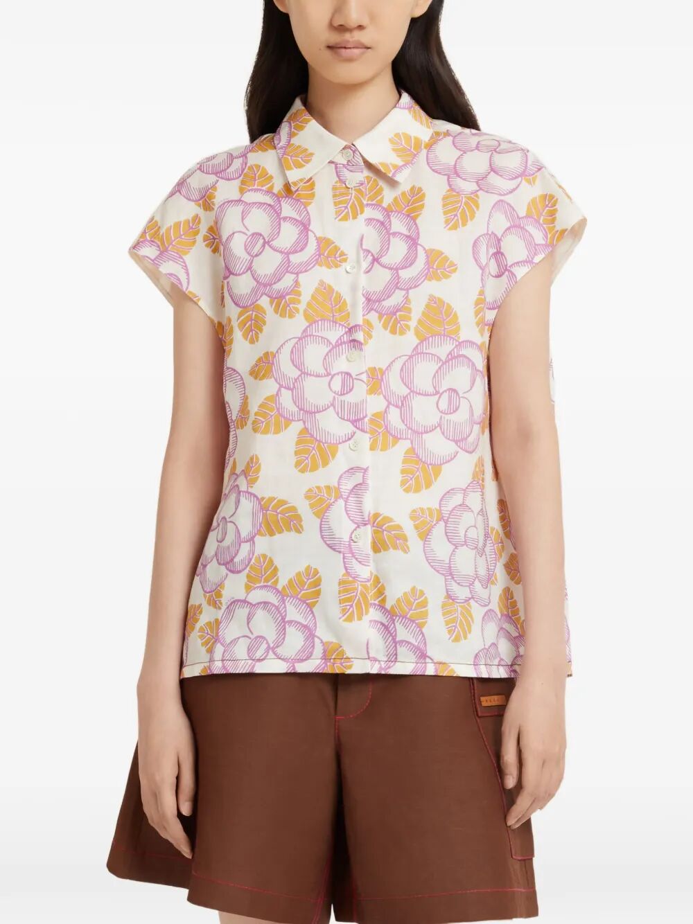 Marni Women Floral Cap-Sleeved Shirt MARNI