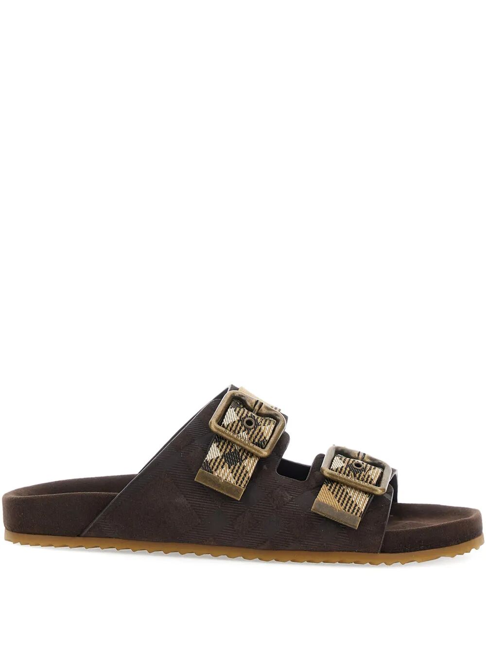 Burberry Women Suede Flat Sandals With Checked Straps BURBERRY