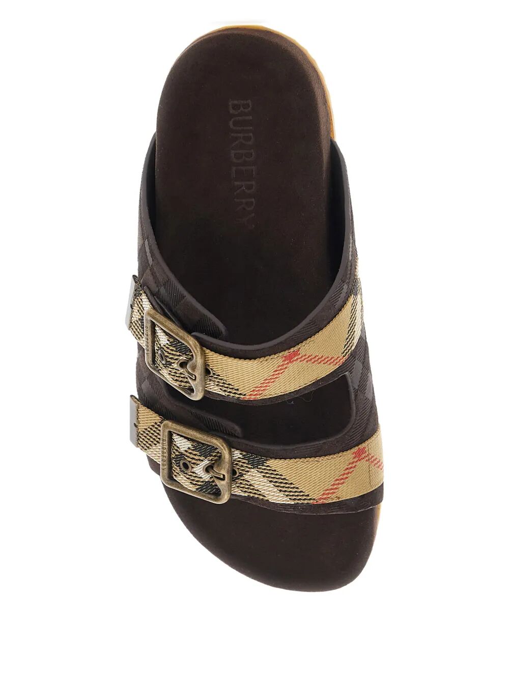 Burberry Women Suede Flat Sandals With Checked Straps BURBERRY
