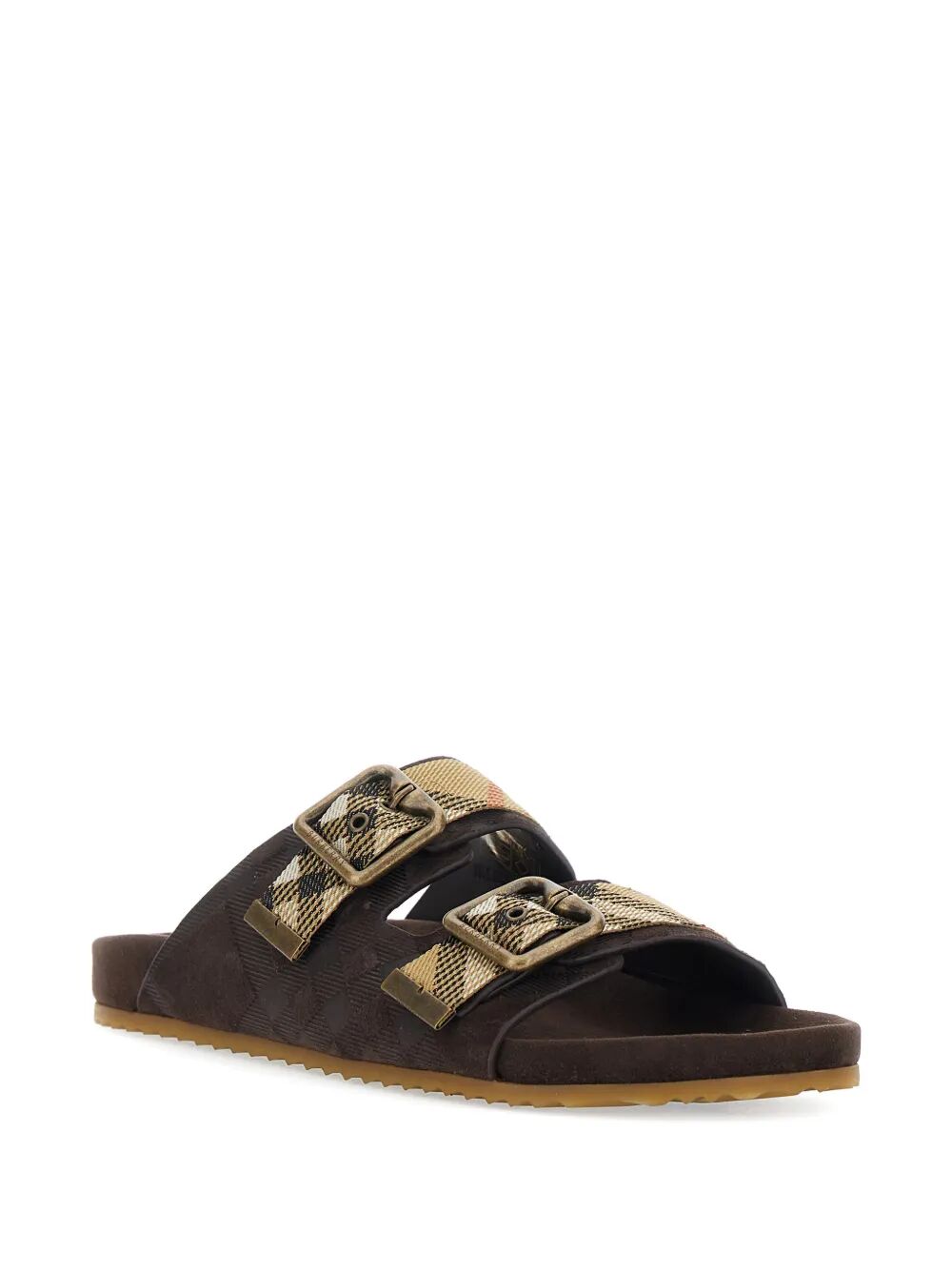 Burberry Women Suede Flat Sandals With Checked Straps BURBERRY