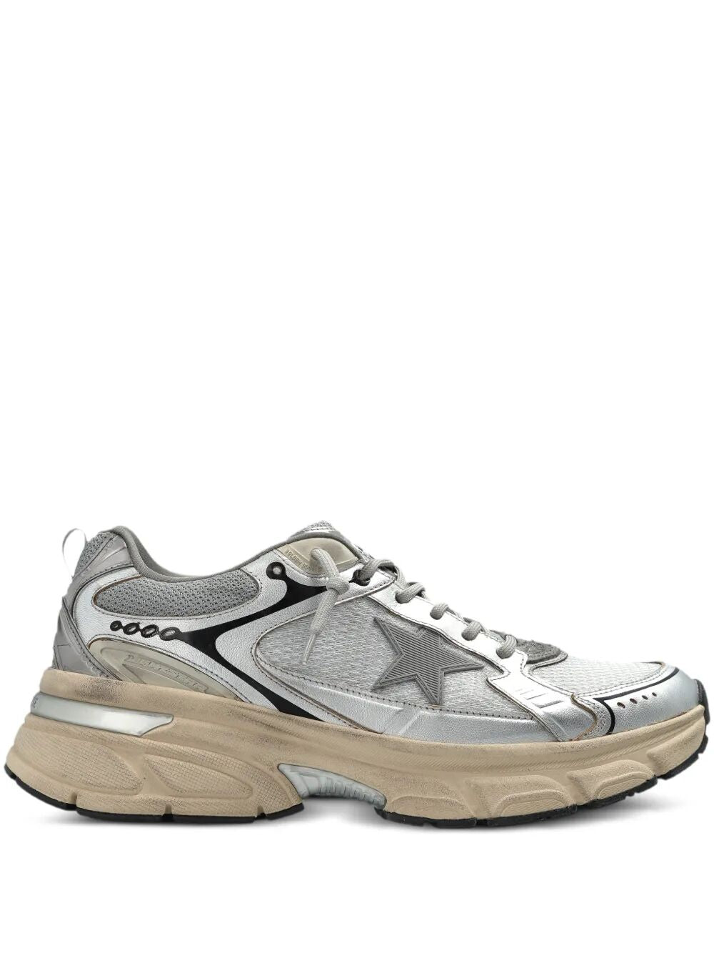 Golden Goose Men Lightstar Laminated Leather And Mesh Sneakers GOLDEN GOOSE