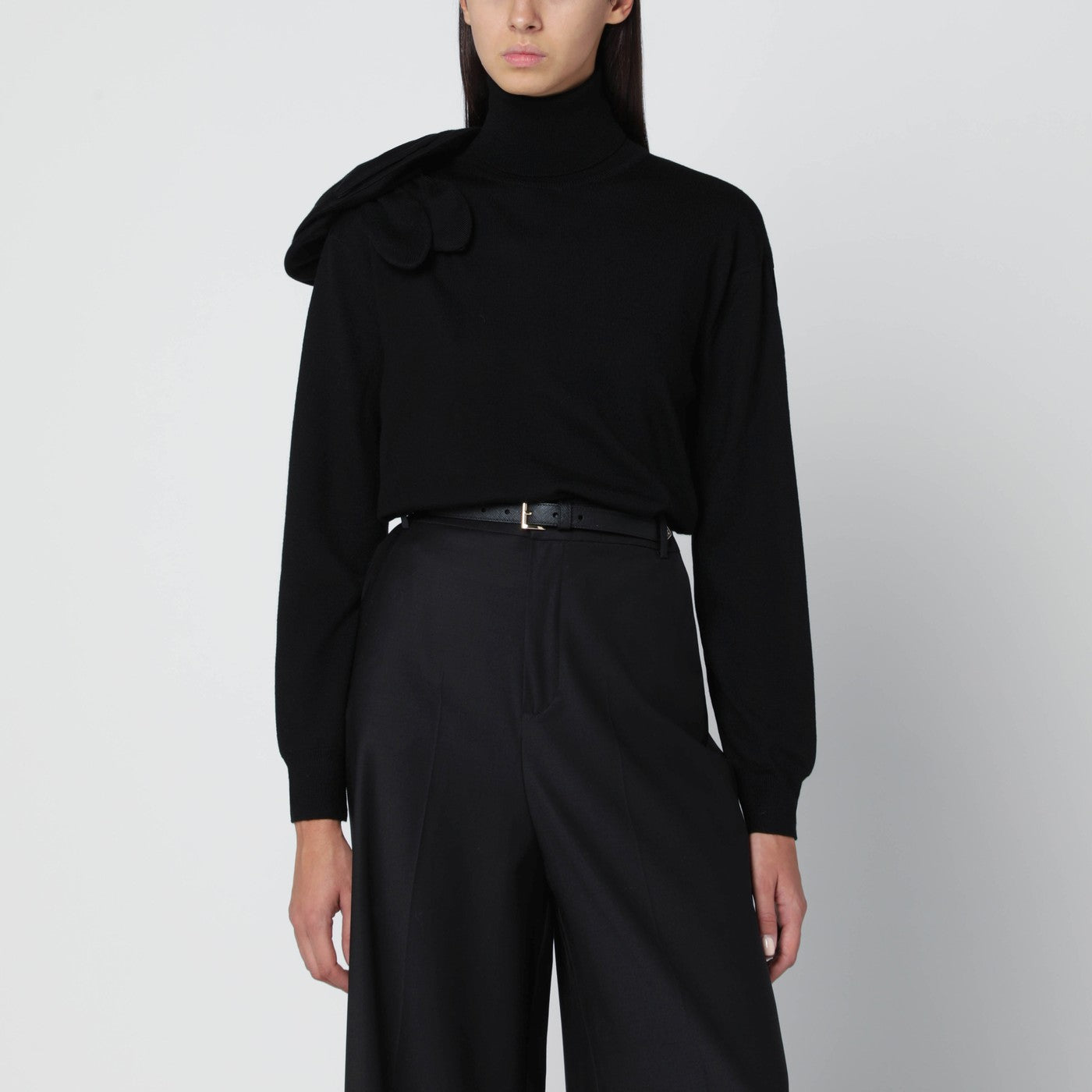 Moschino Black Turtleneck Sweater With Flower Detail Women MOSCHINO