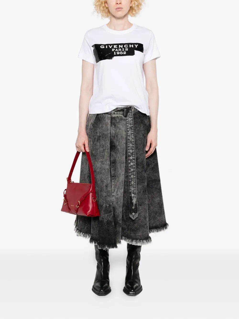 Givenchy Women Cotton T-Shirt With Givenchy Tape Print GIVENCHY