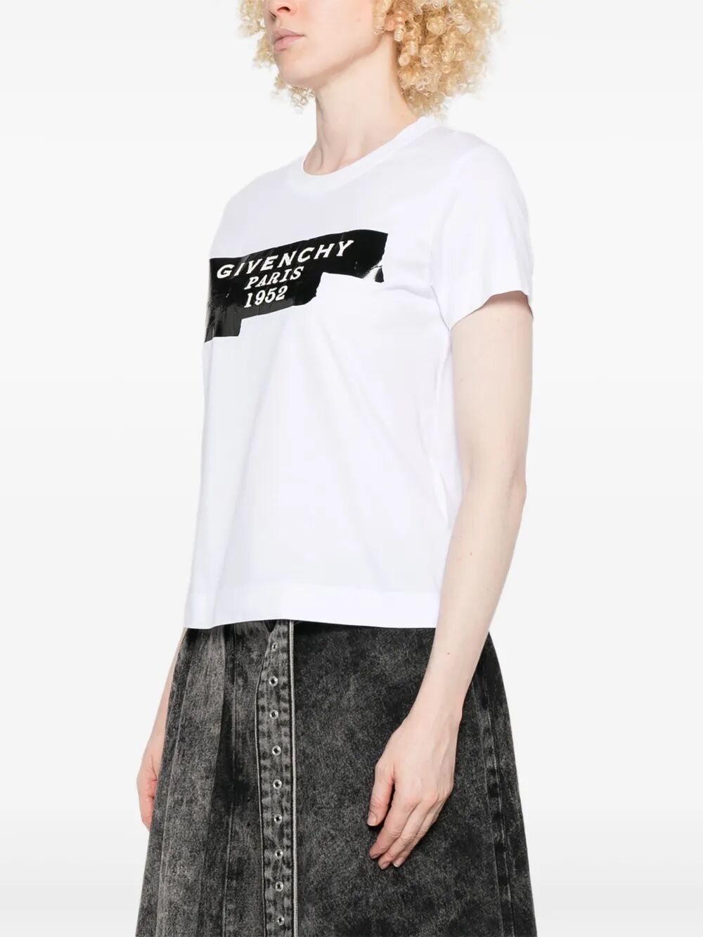 Givenchy Women Cotton T-Shirt With Givenchy Tape Print GIVENCHY