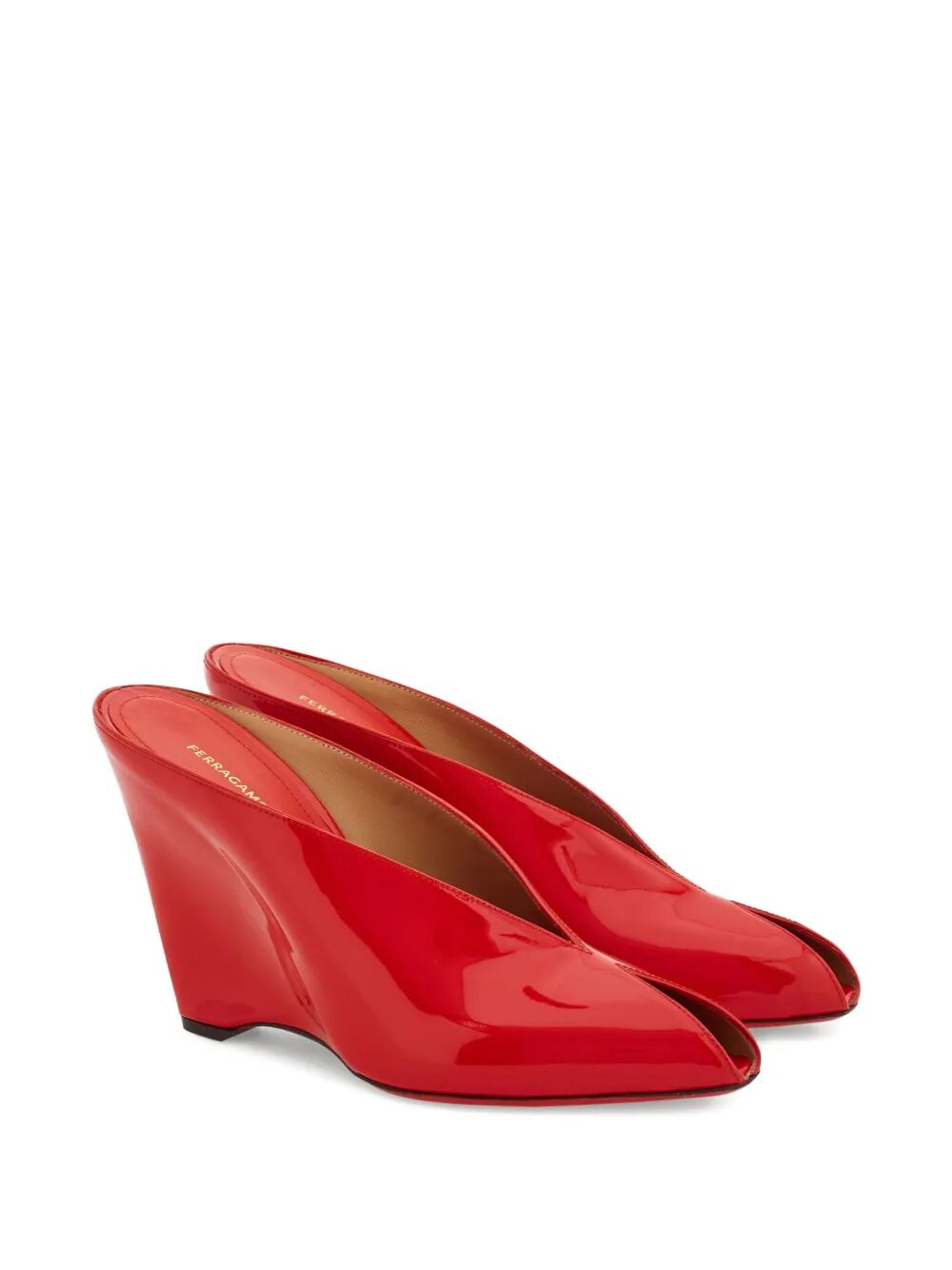 Ferragamo Women Alicia 95 Peep Toe Patent Leather Mule FERRAGAMO