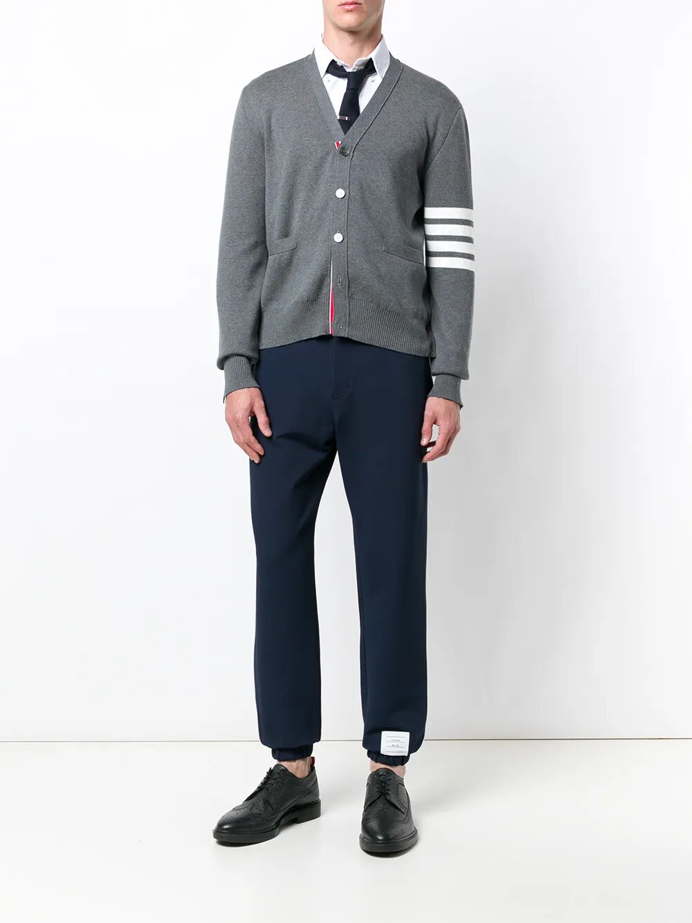 Thom Browne Men 4-Bar V-Neck Cotton Cardigan THOM BROWNE