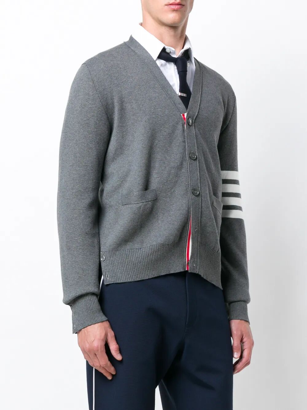 Thom Browne Men 4-Bar V-Neck Cotton Cardigan THOM BROWNE