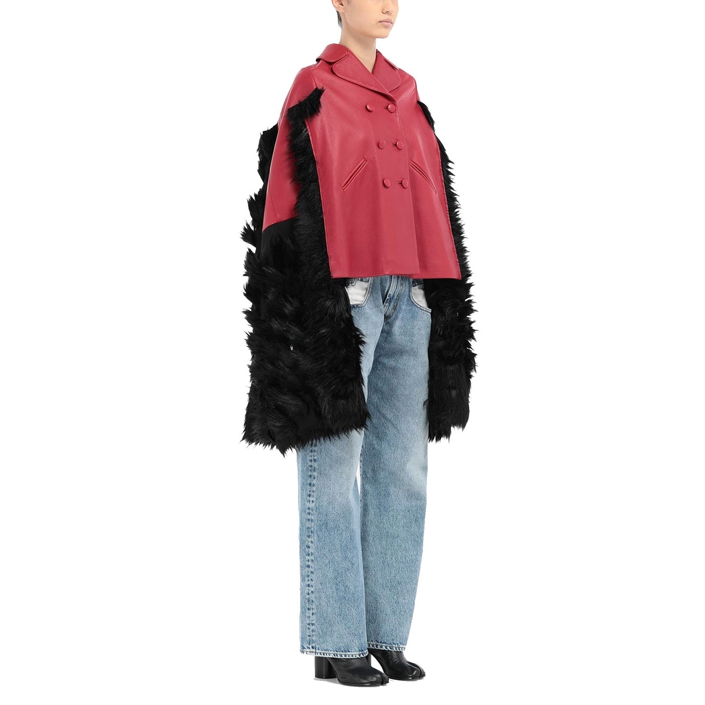 Maison Margiela Faux Fur Trimmed Leather Cape Jacket Women MAISON MARGIELA