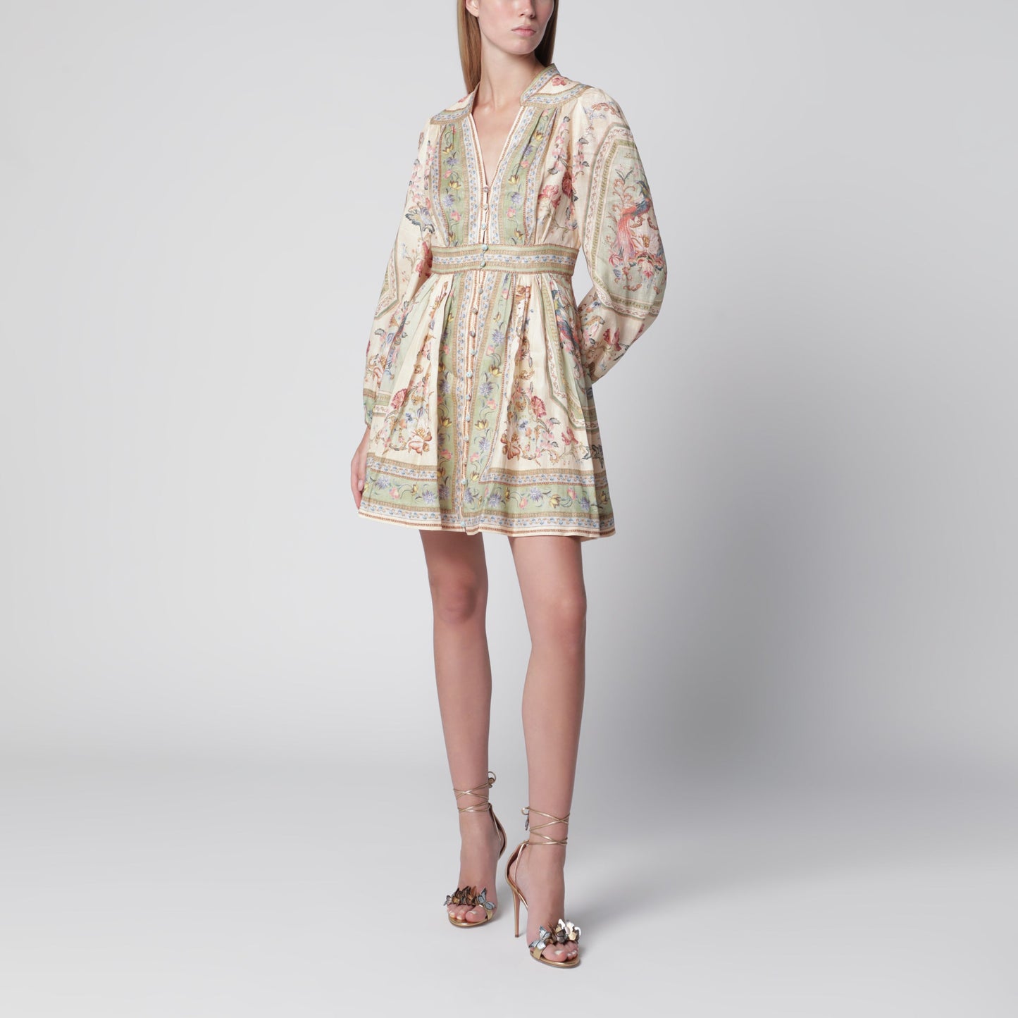 Zimmermann Roselight Mini Dress In Sage Floral Linen Women ZIMMERMANN