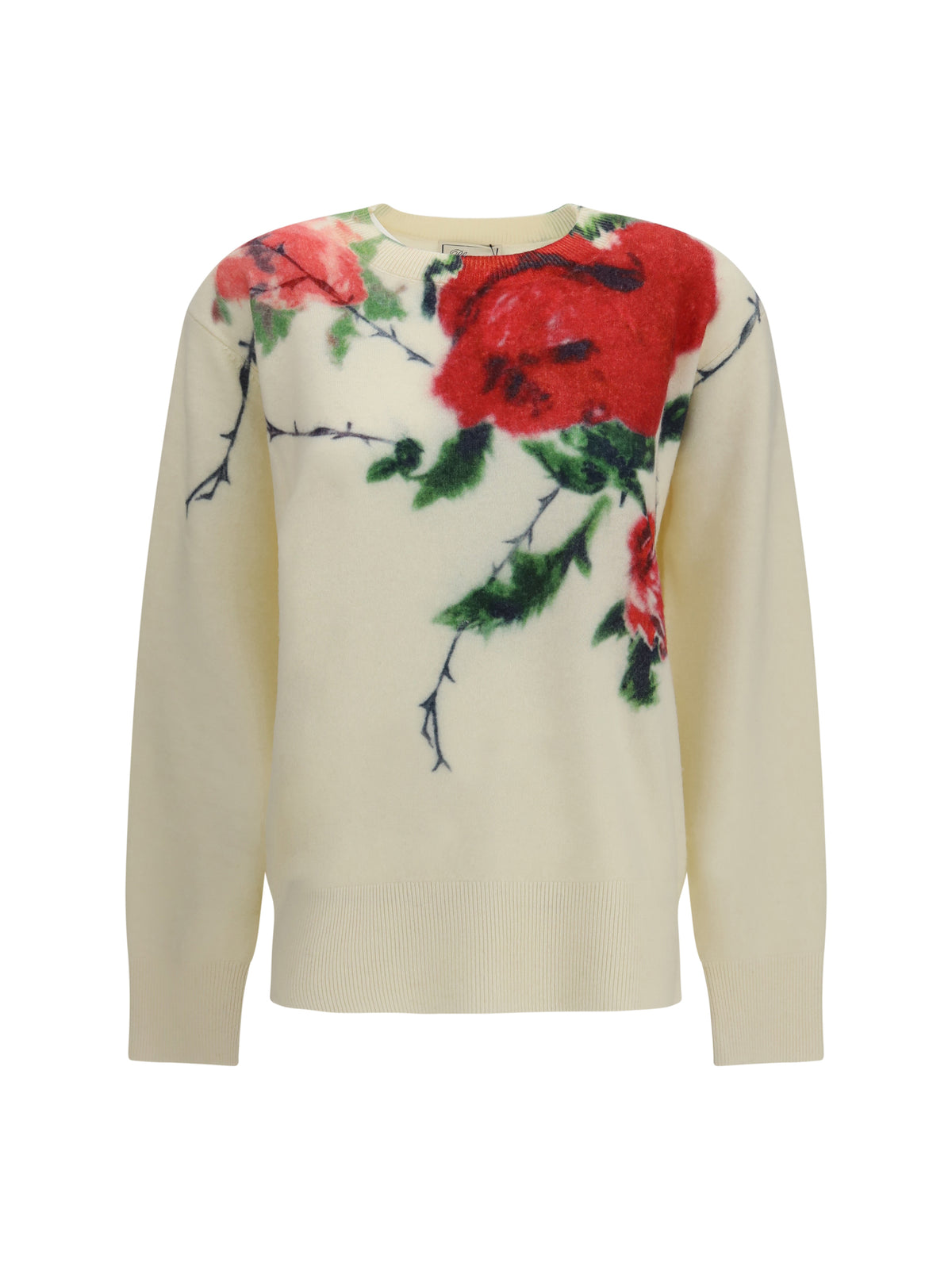 Blumarine Women Cashmere-Blend Sweater With Rose Print BLUMARINE