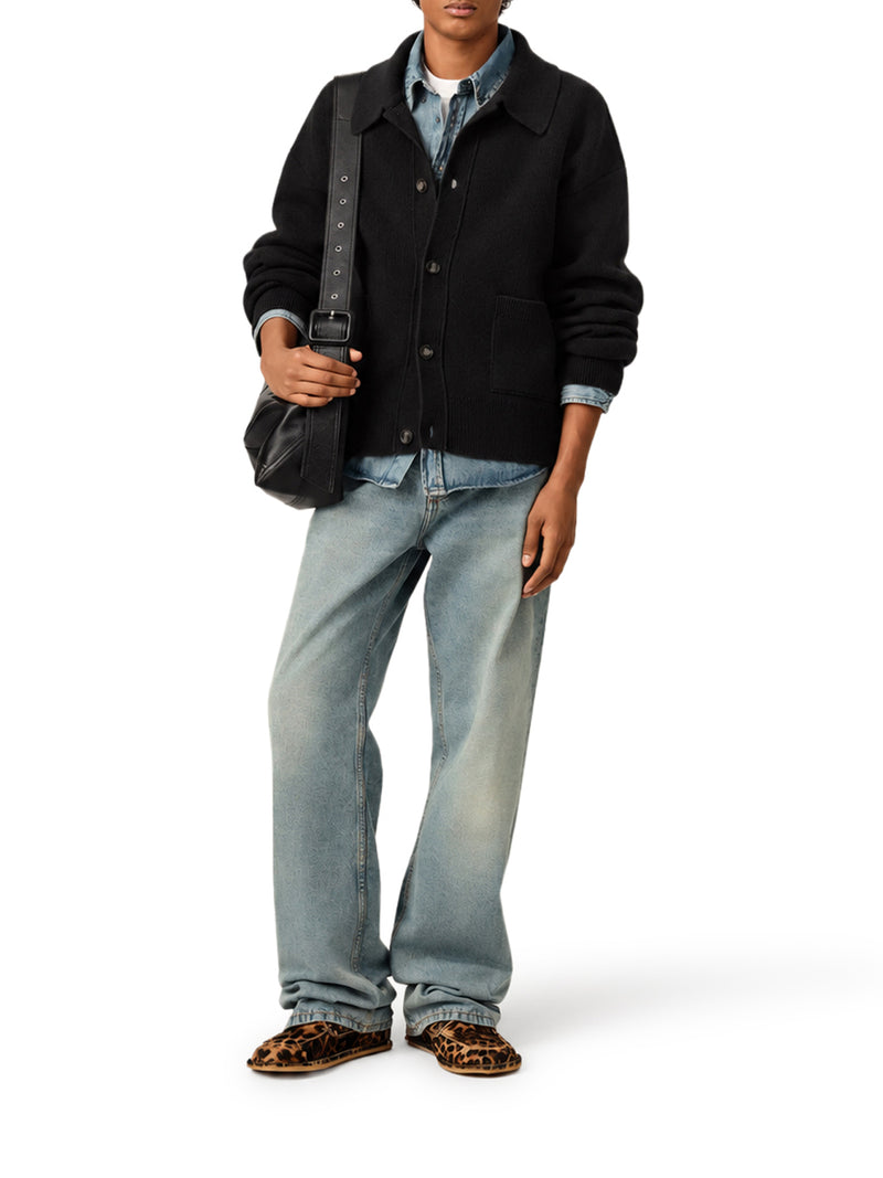 Ami Paris Men Wool Cardigan With Shirt Collar AMI PARIS